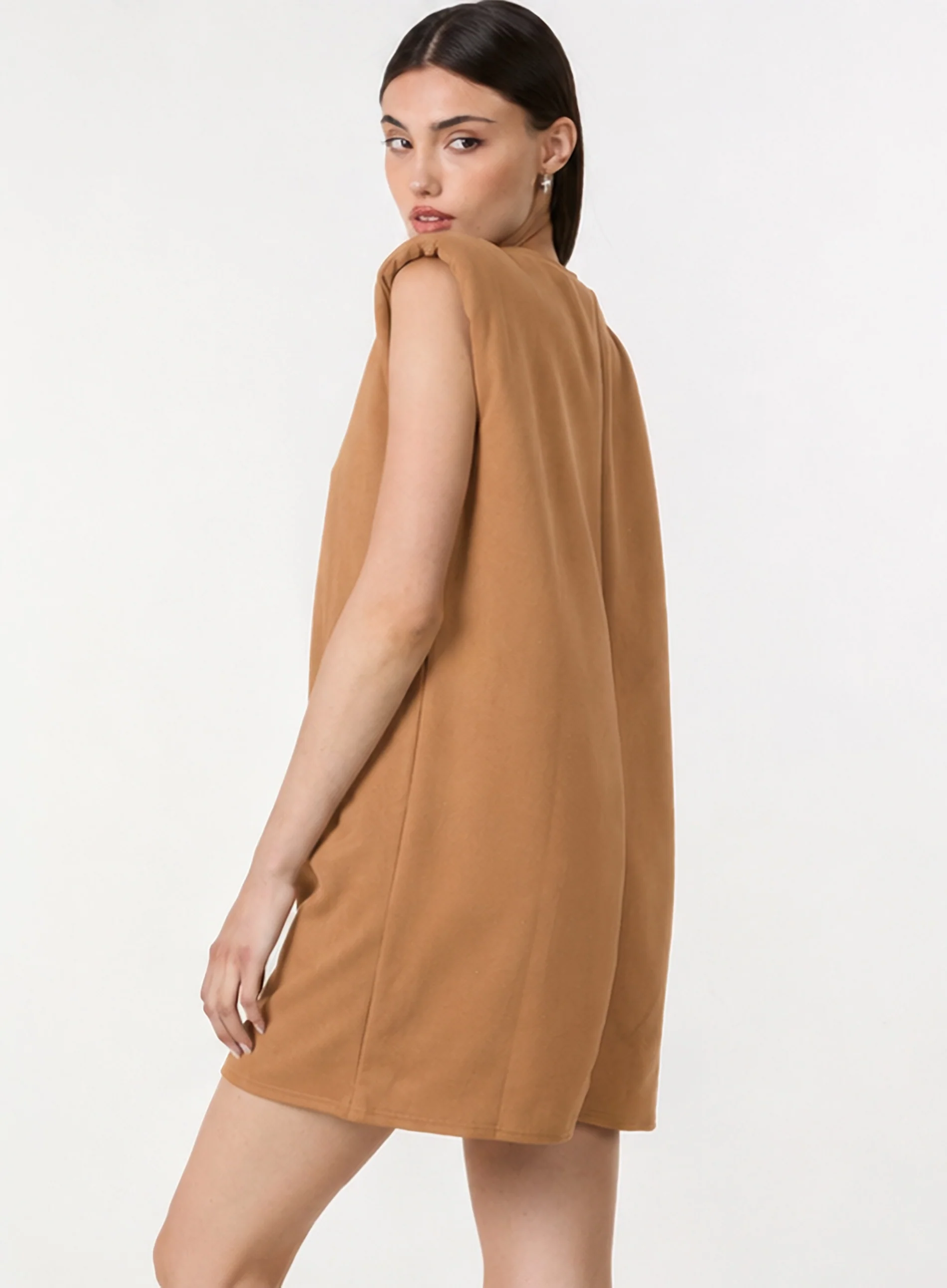 Suedette Shoulder Pads Sleeveless Dress - Image 4
