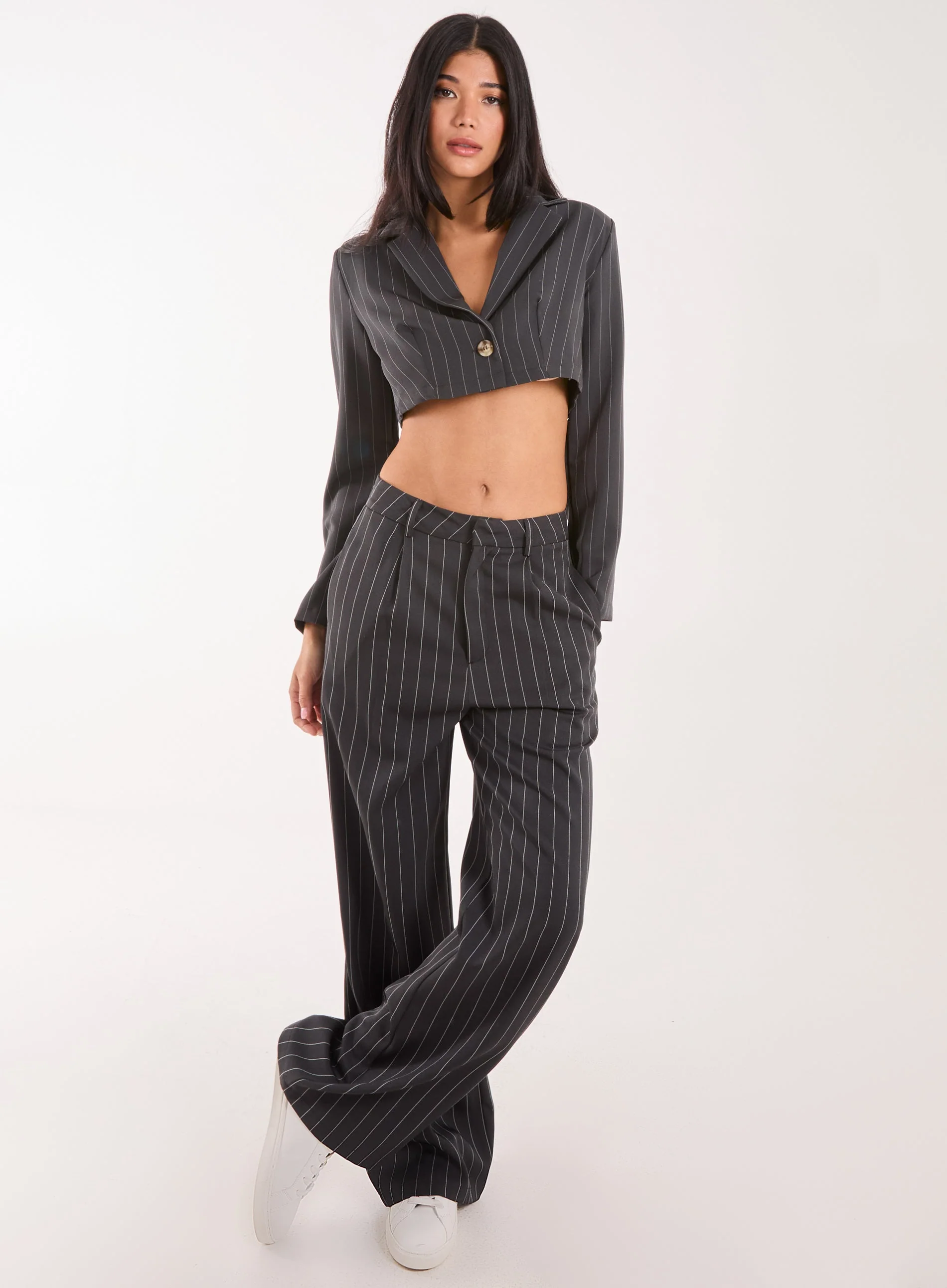 Pinstripe Cropped Blazer - Image 3
