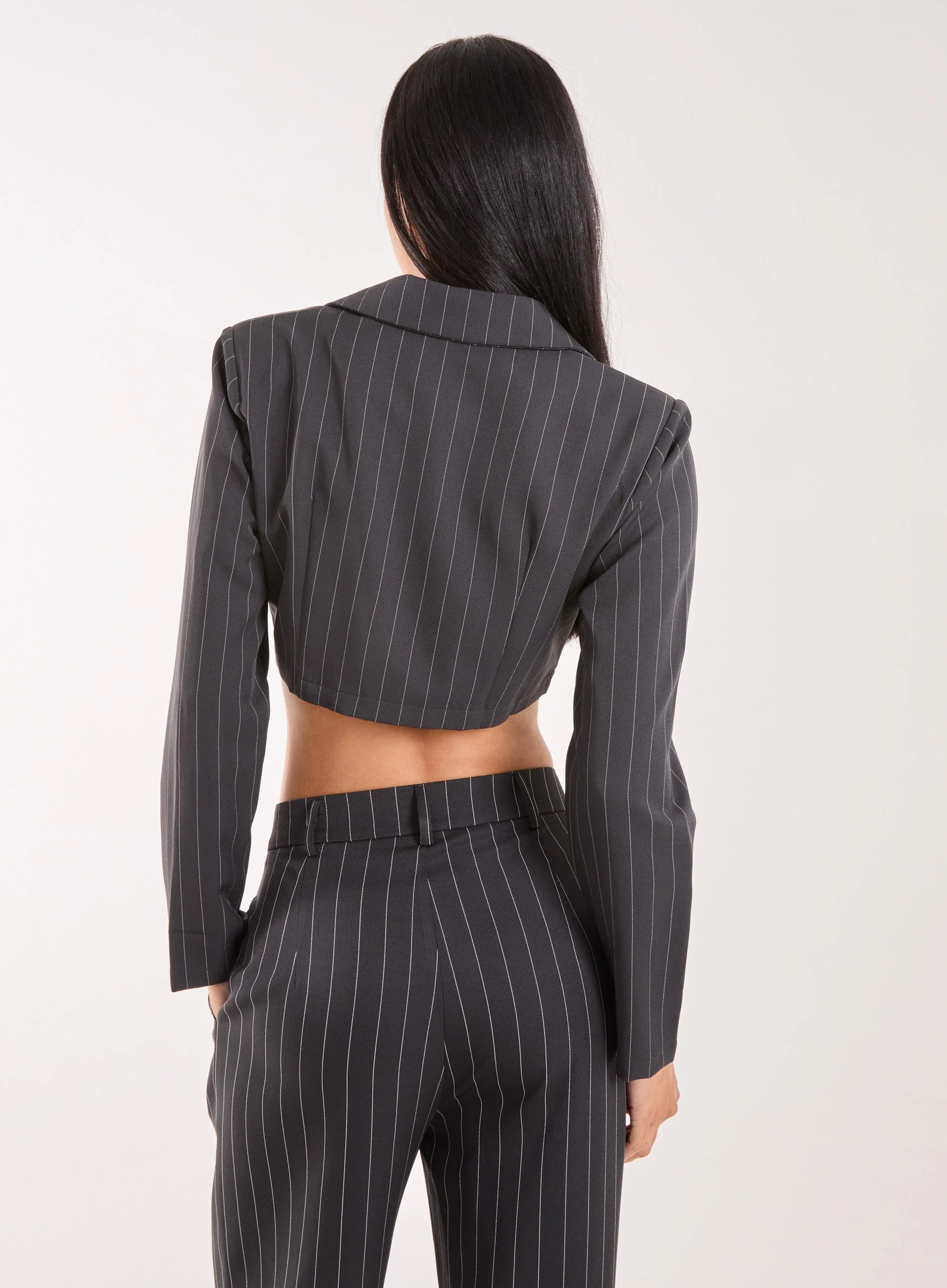 Pinstripe Cropped Blazer - Image 5