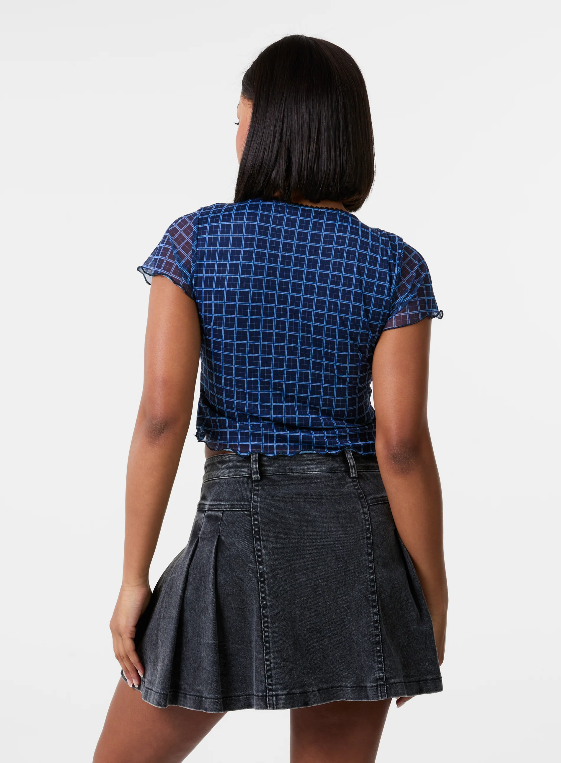Check Cap Sleeve Crop Top - Image 5