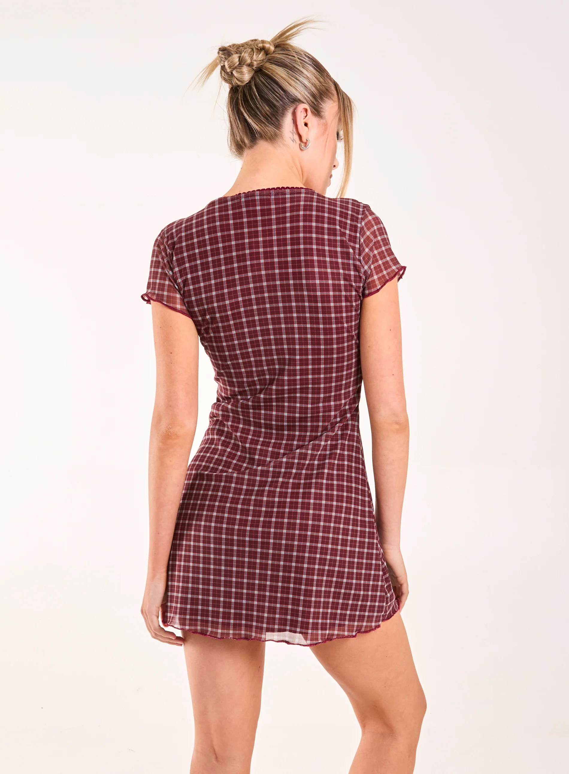 Check Cap Sleeve Mini Dress - Image 4