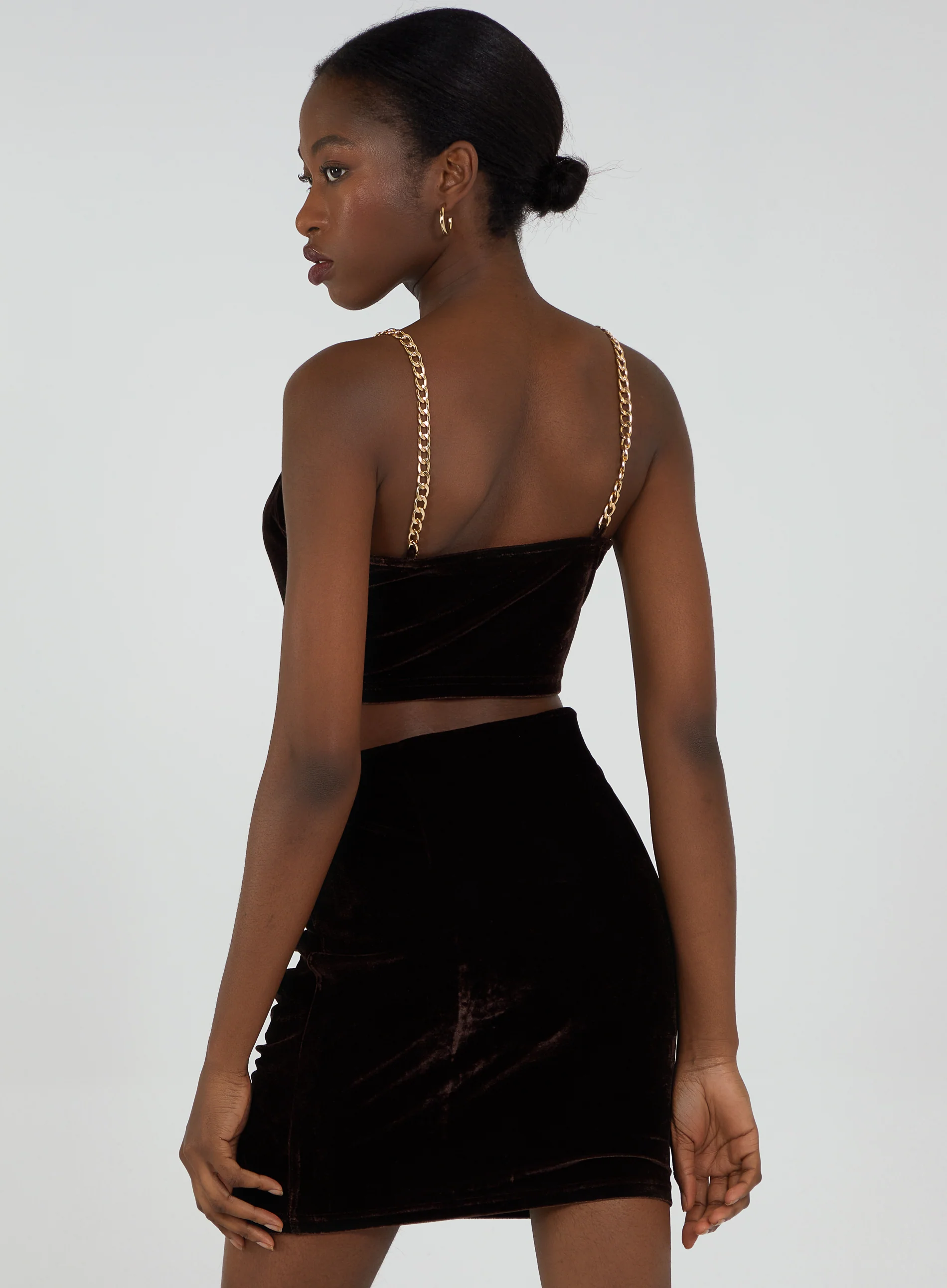 Velvet Chain Detail Crop Top - Image 4