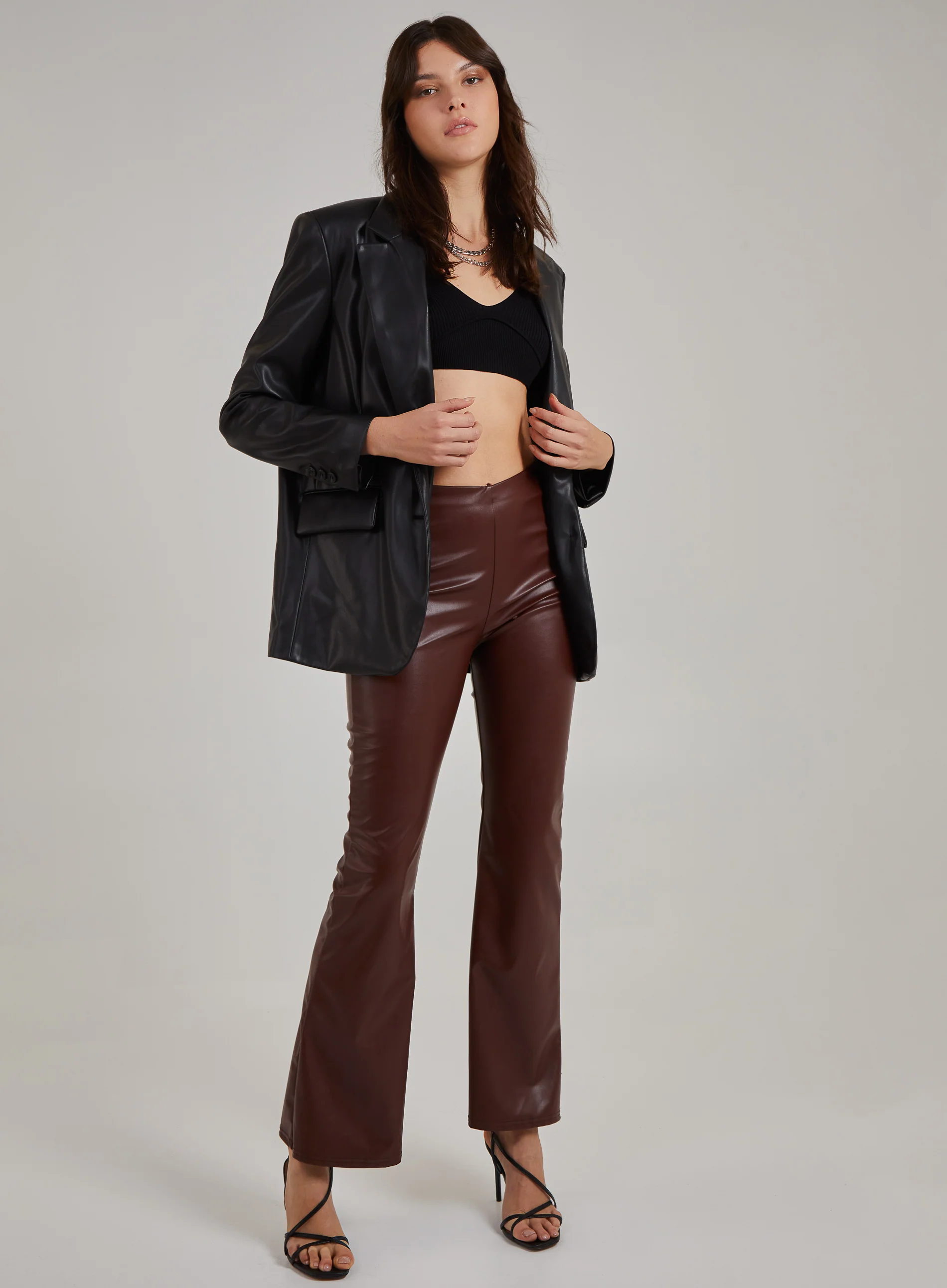 Flare Leather Look Trousers - Image 3