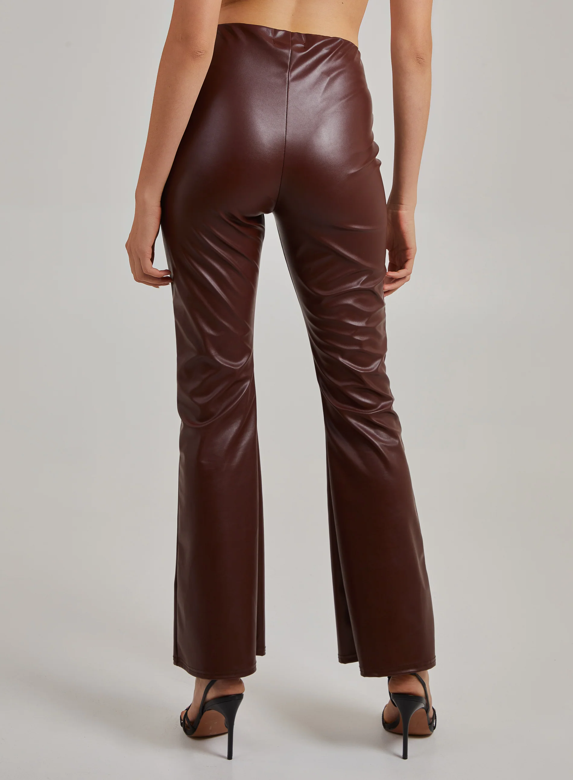 Flare Leather Look Trousers - Image 5