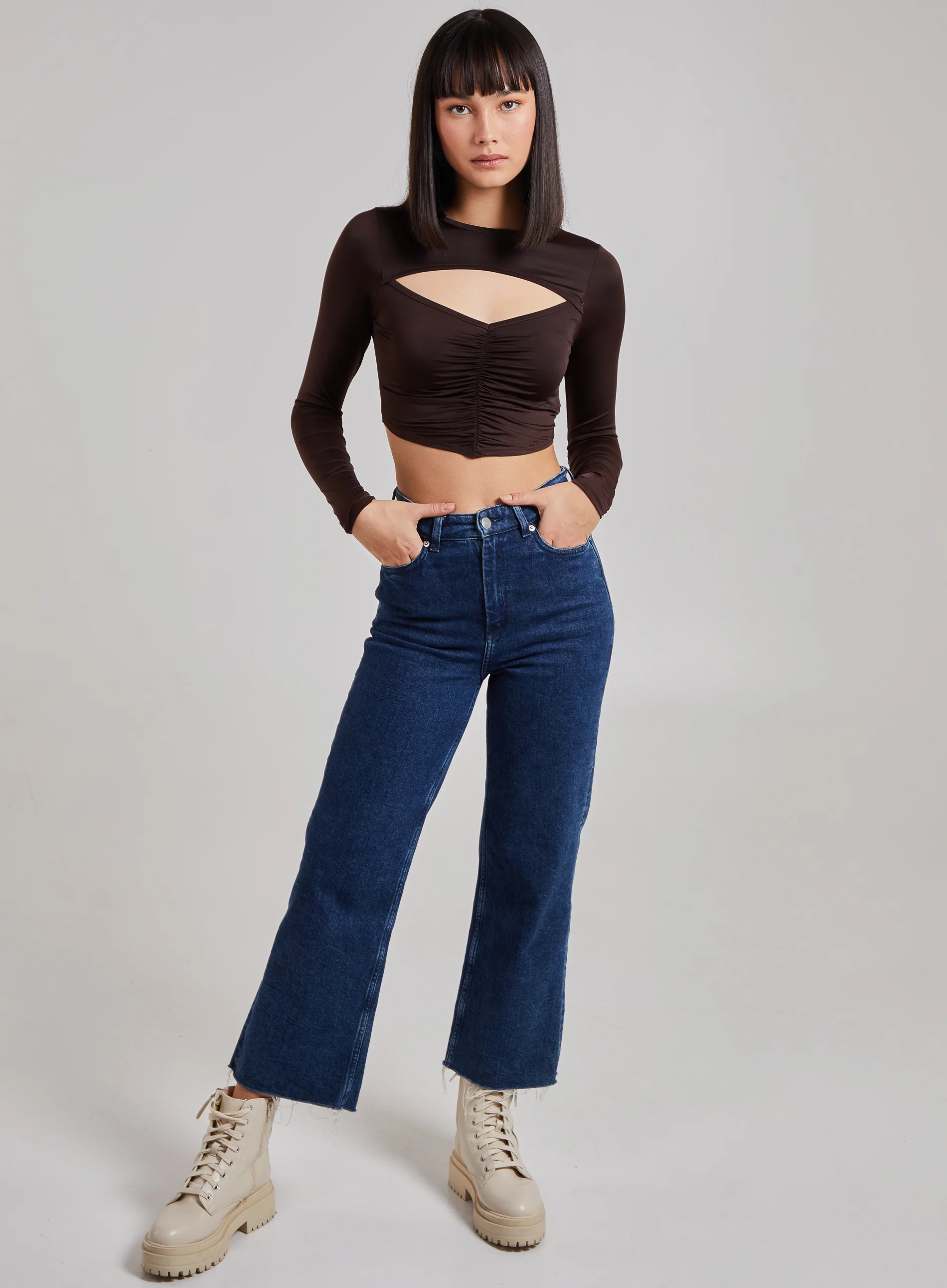 Gathered Cut Out Long Sleeve Top - Image 2
