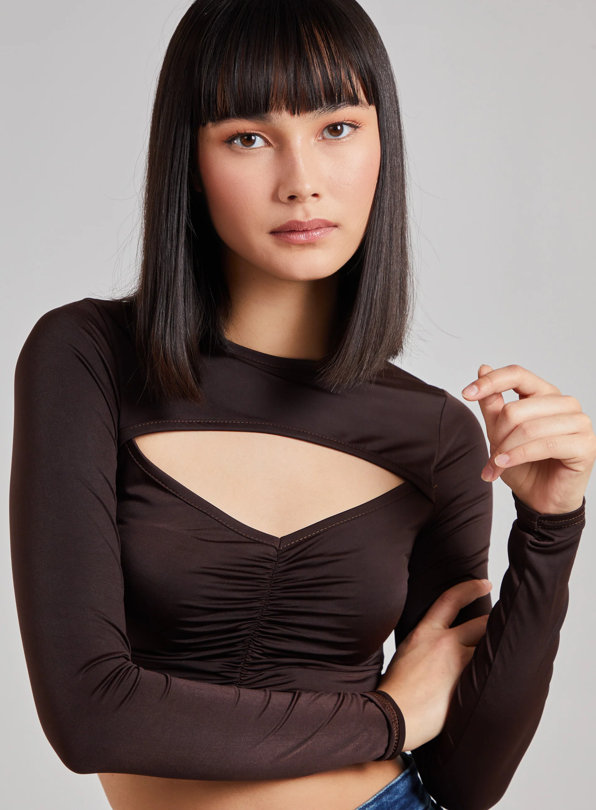 Gathered Cut Out Long Sleeve Top - Image 3