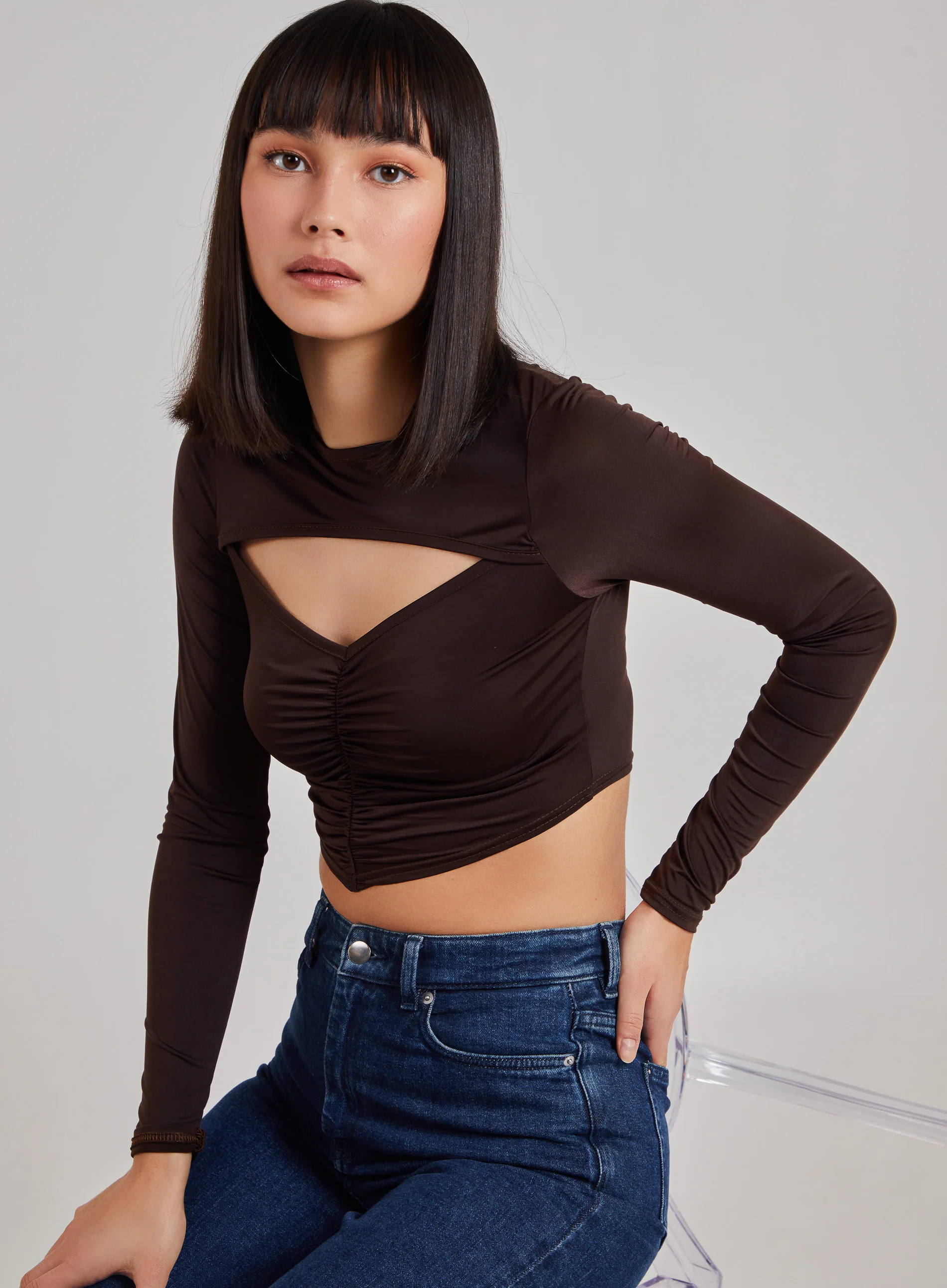 Gathered Cut Out Long Sleeve Top - Image 5