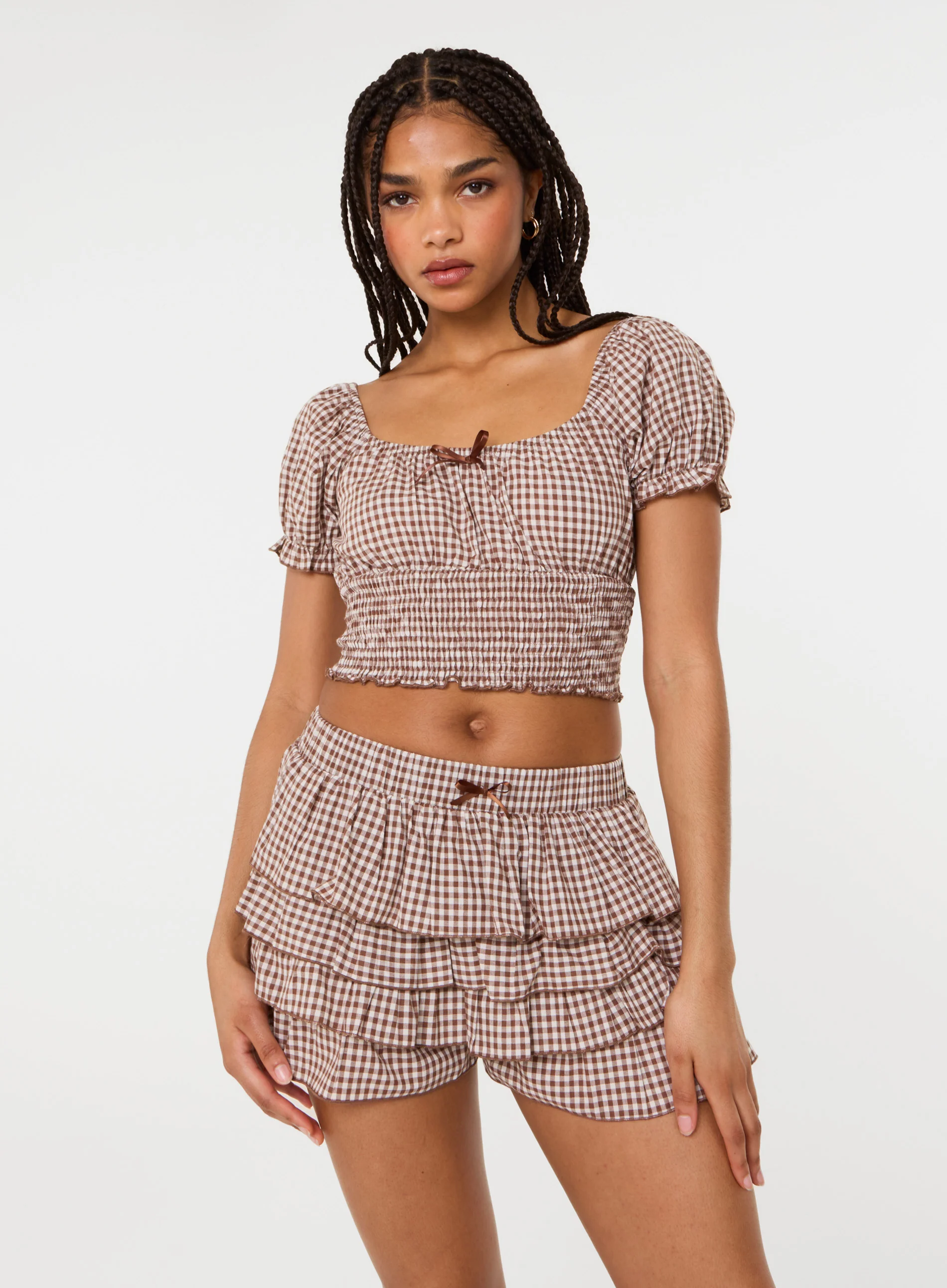 Gingham Puff Sleeve Crop Top - Image 4