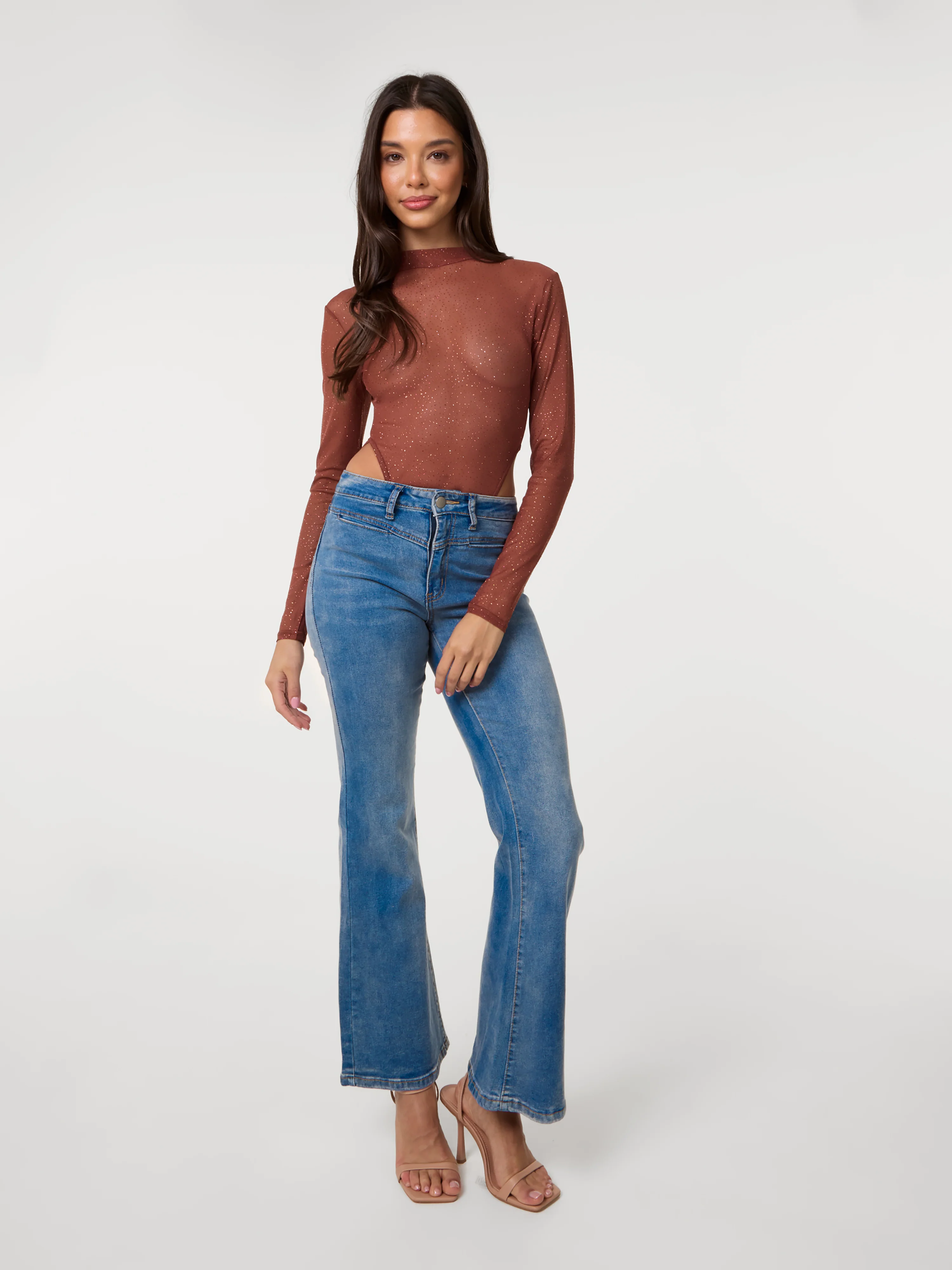 Glitter Long Sleeve Mesh Bodysuit - Image 2
