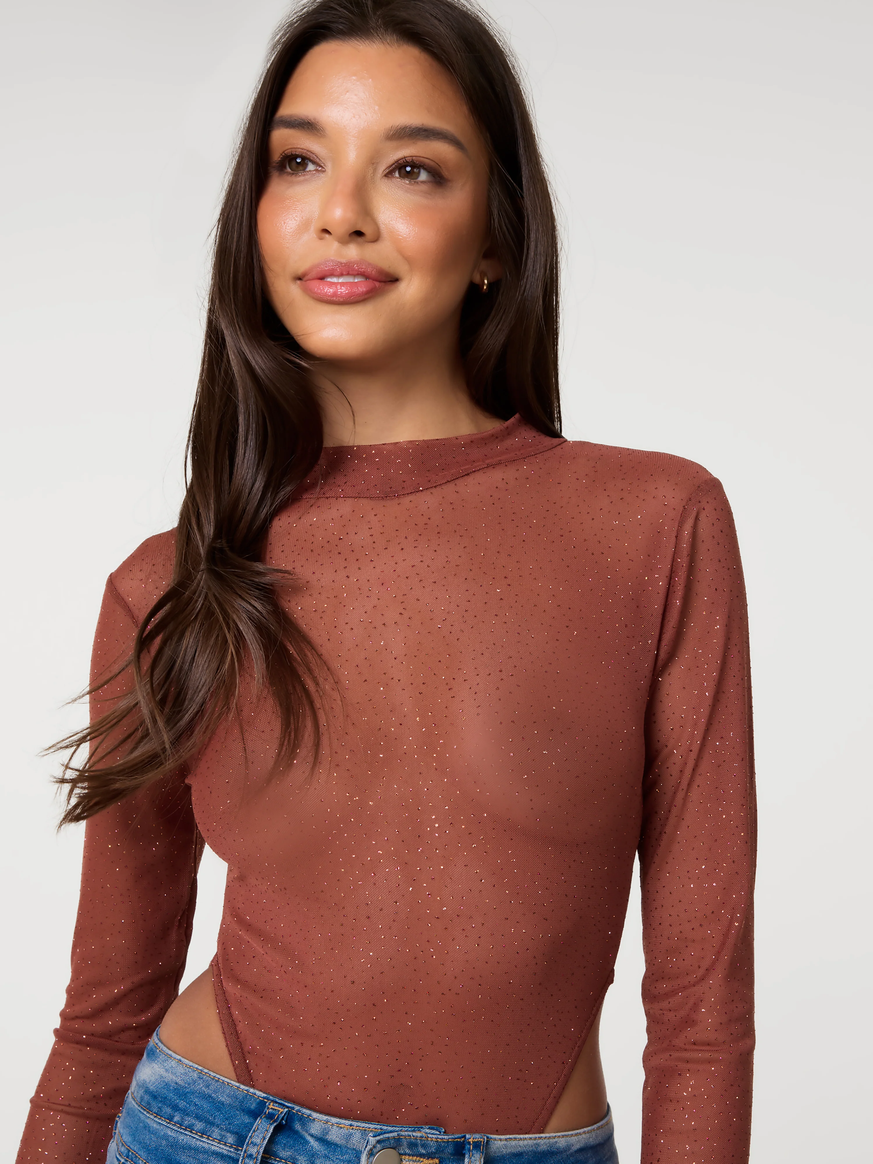 Glitter Long Sleeve Mesh Bodysuit - Image 3