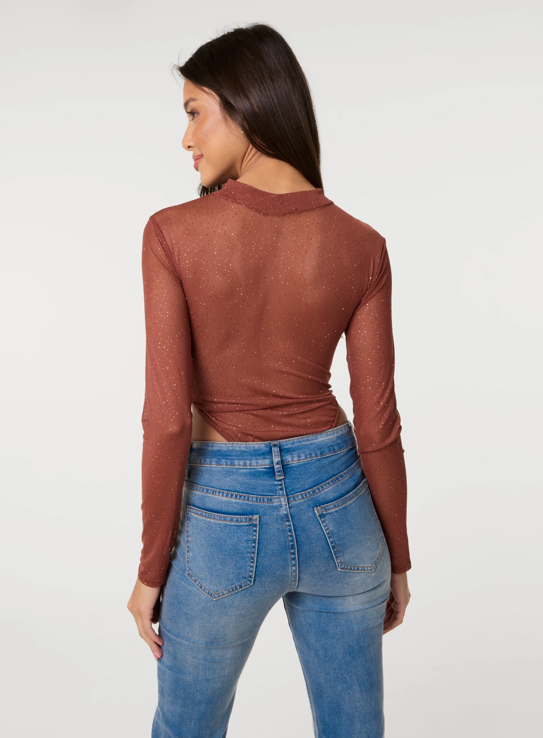 Glitter Long Sleeve Mesh Bodysuit - Image 4
