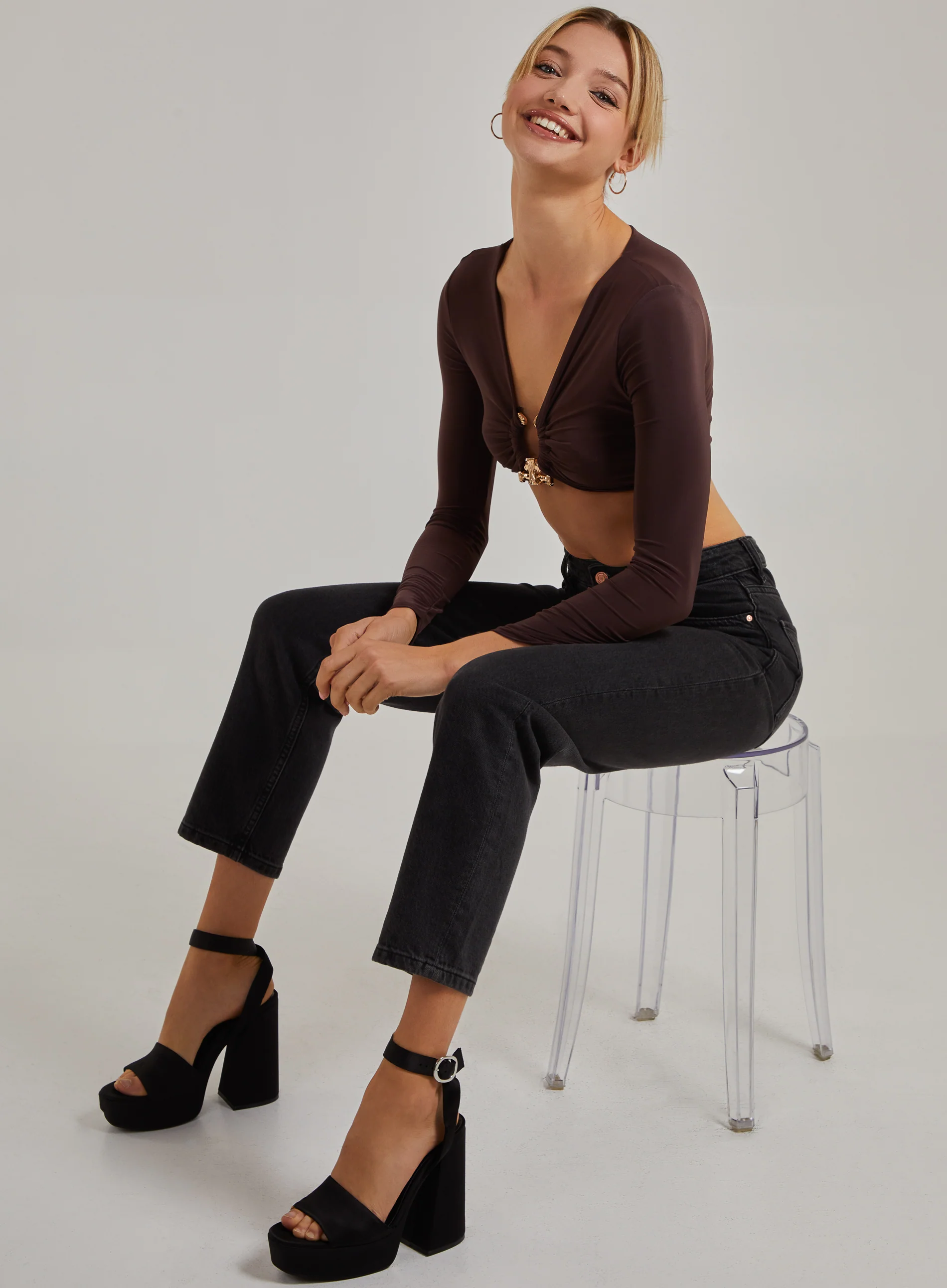 Gold Trim Slinky Long Sleeve Top - Image 4