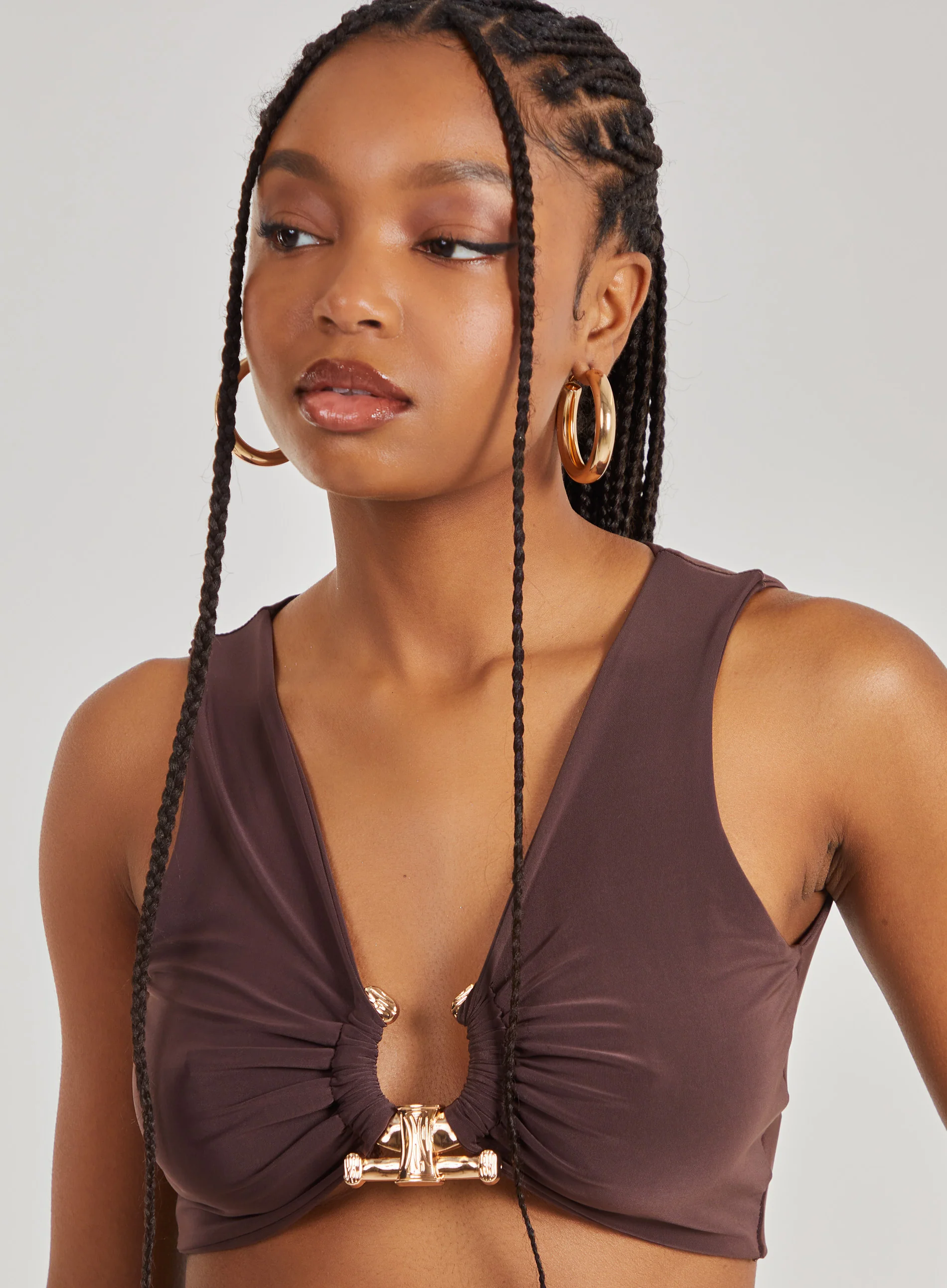 Gold Trim Slinky Sleeveless Top - Image 3