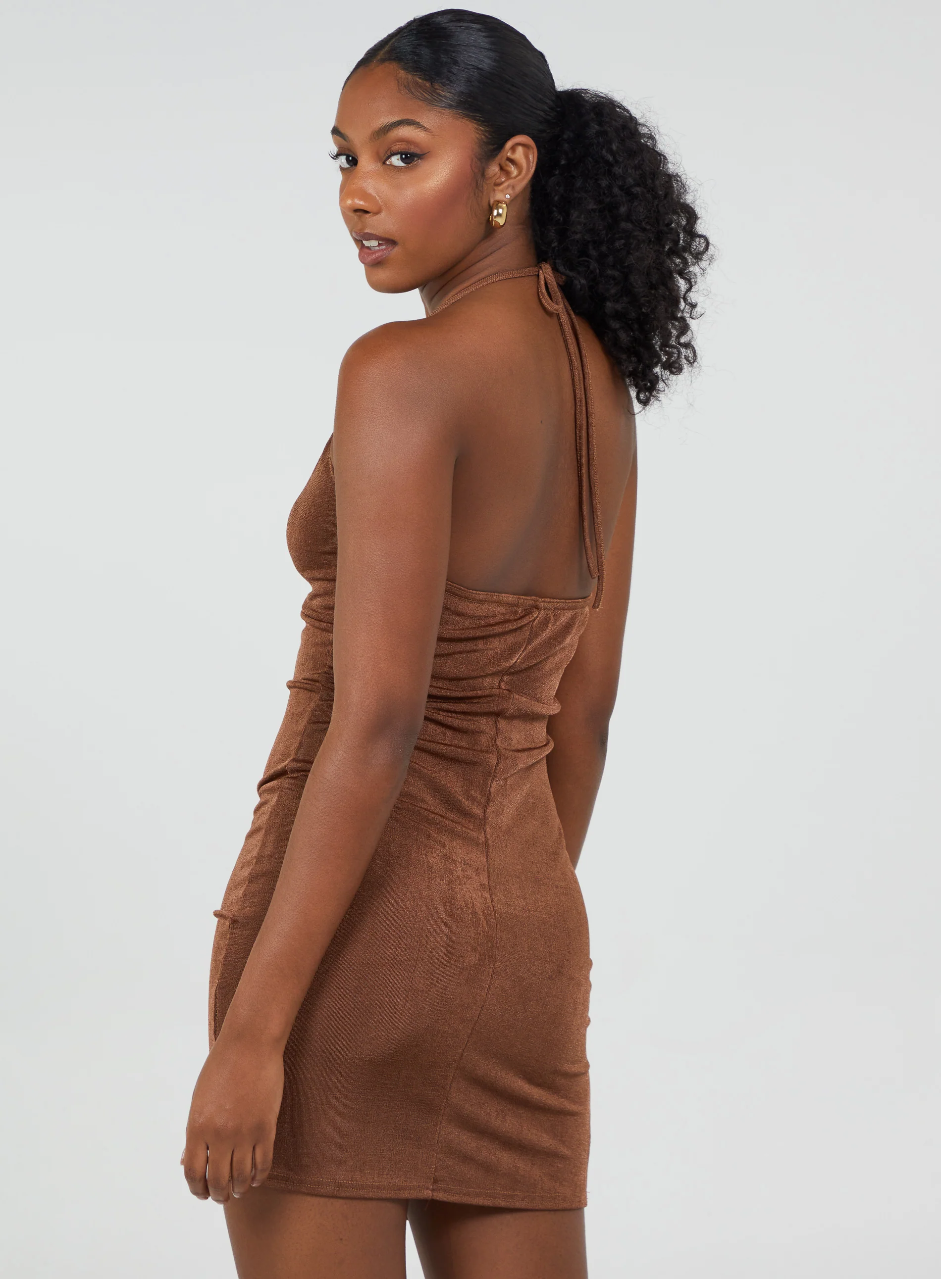 Halter Neck Slinky Mini Dress - Image 4