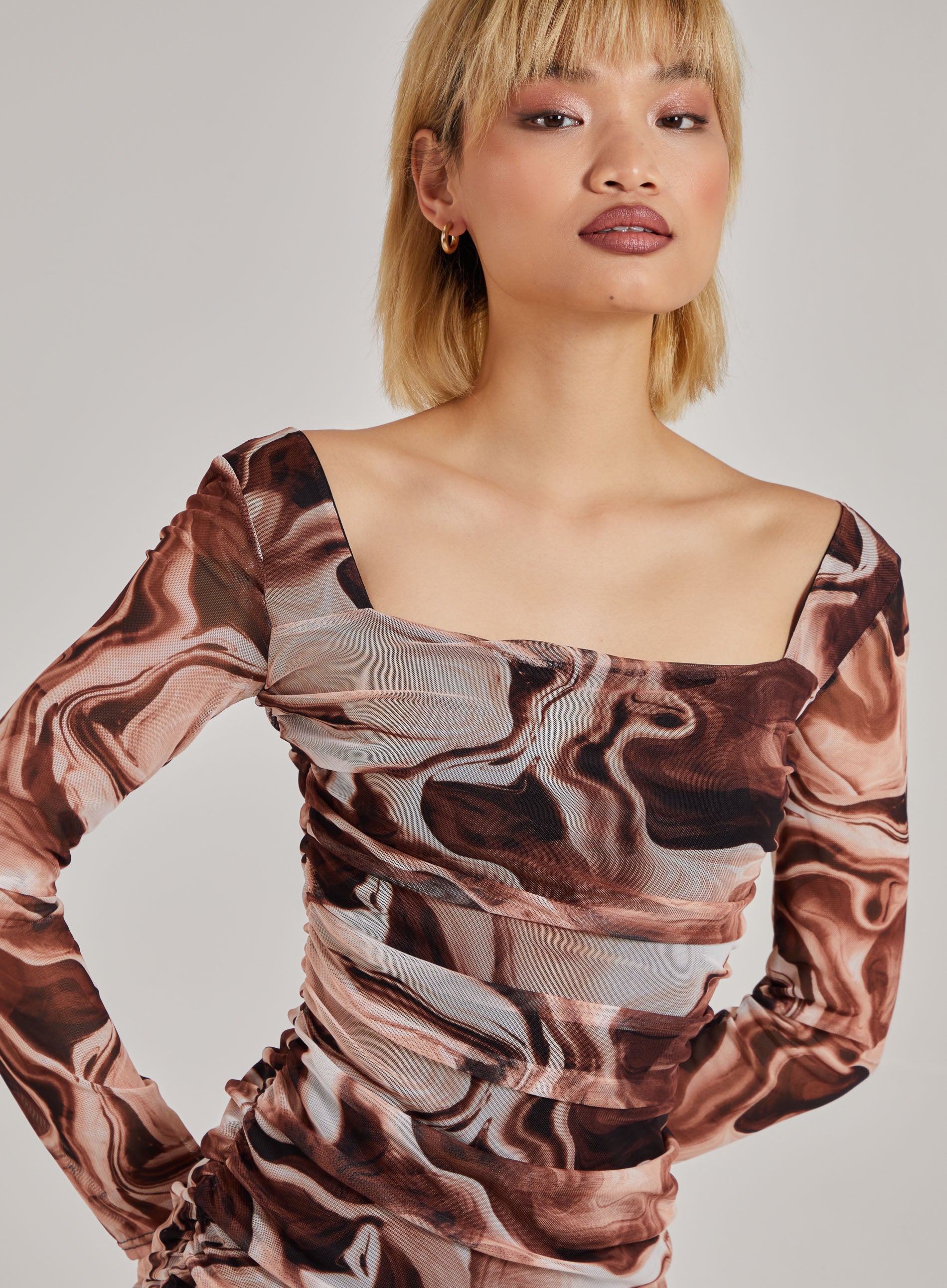 Long Sleeve Marble Print Dress - Image 3