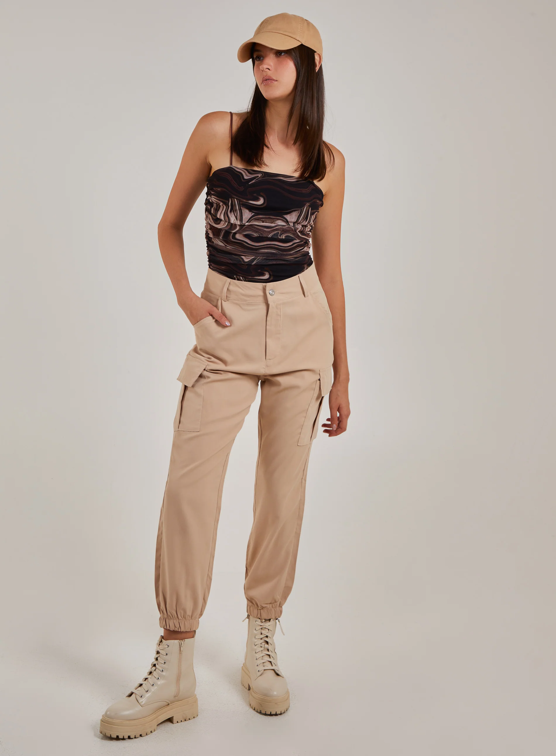 Mesh Marble Ruched Cami Strap Bodysuit - Image 2