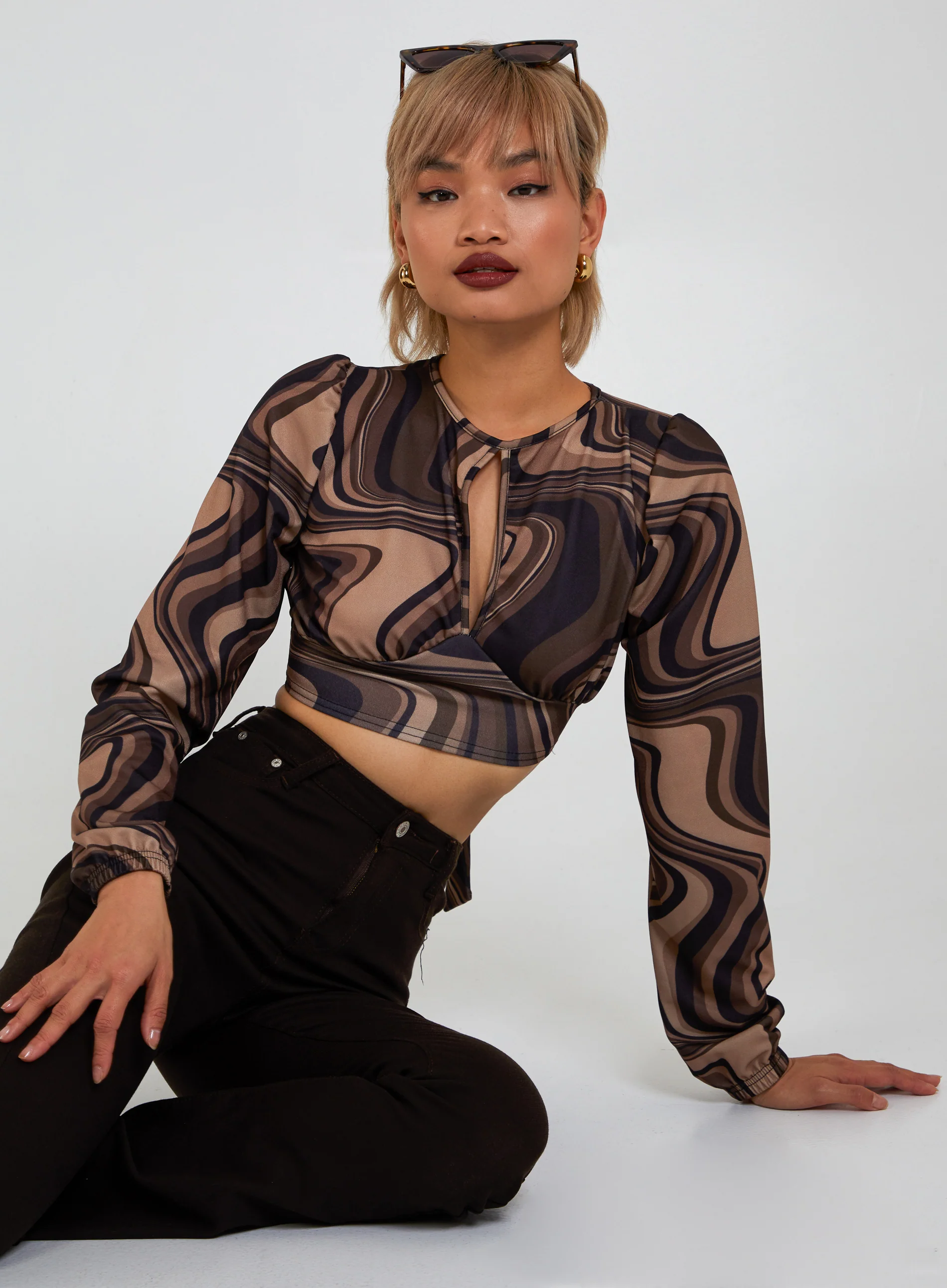 Open Back Marble Print Top