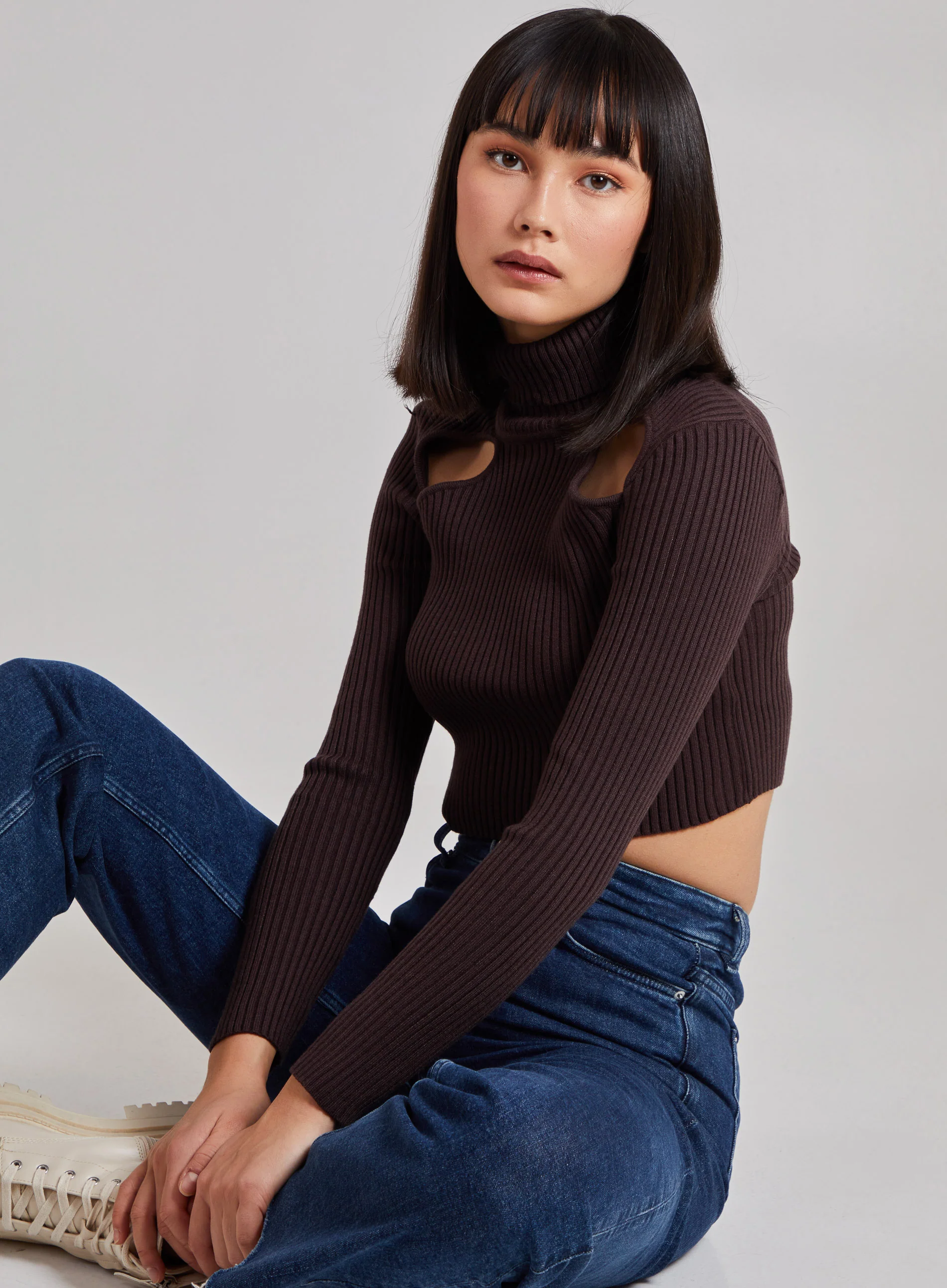 Ribbed Roll Neck Jumper With Cut Out Detail - Image 4