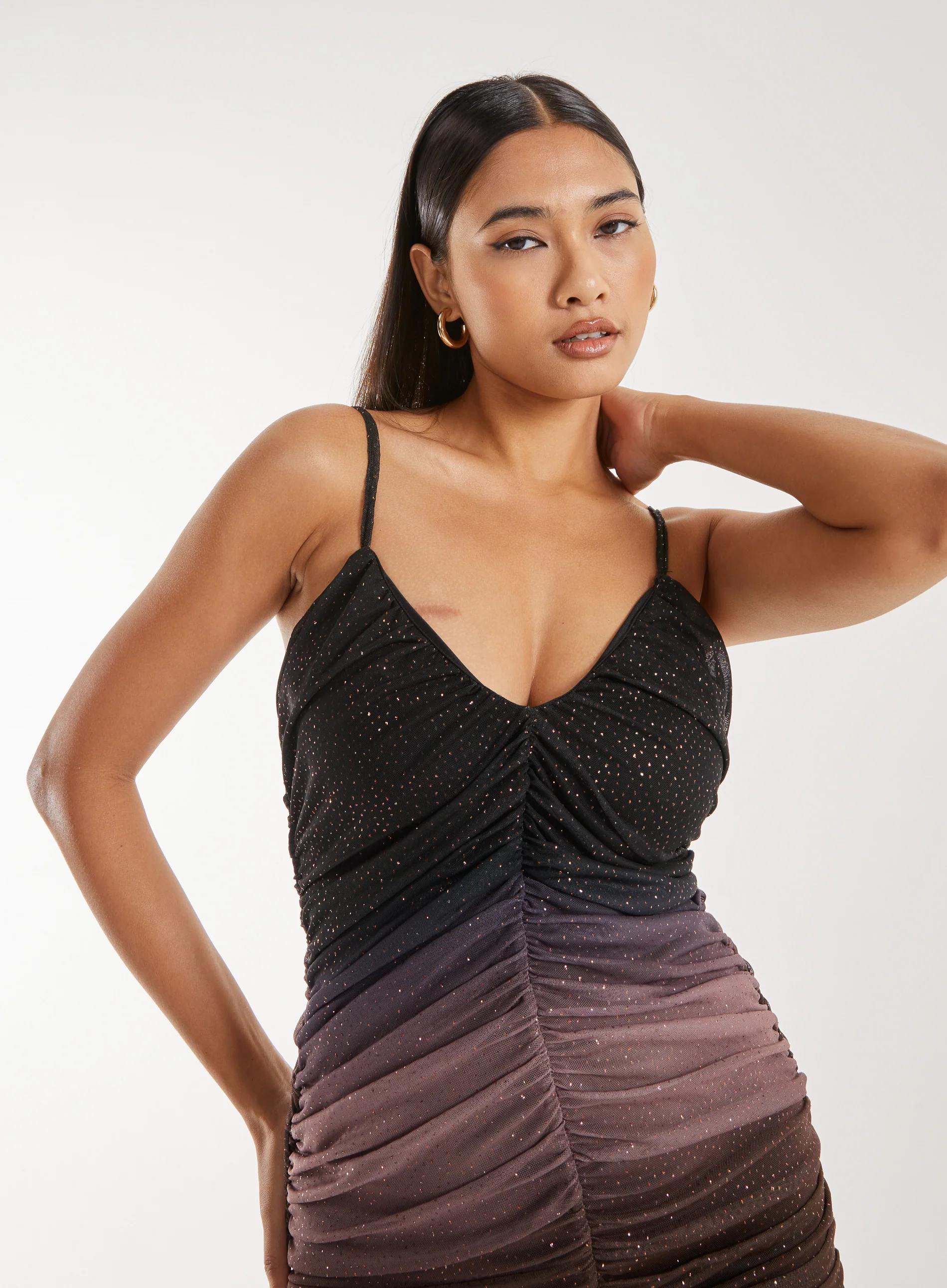 Strappy Ruched Sparkle Ombre Mini Dress - Image 3