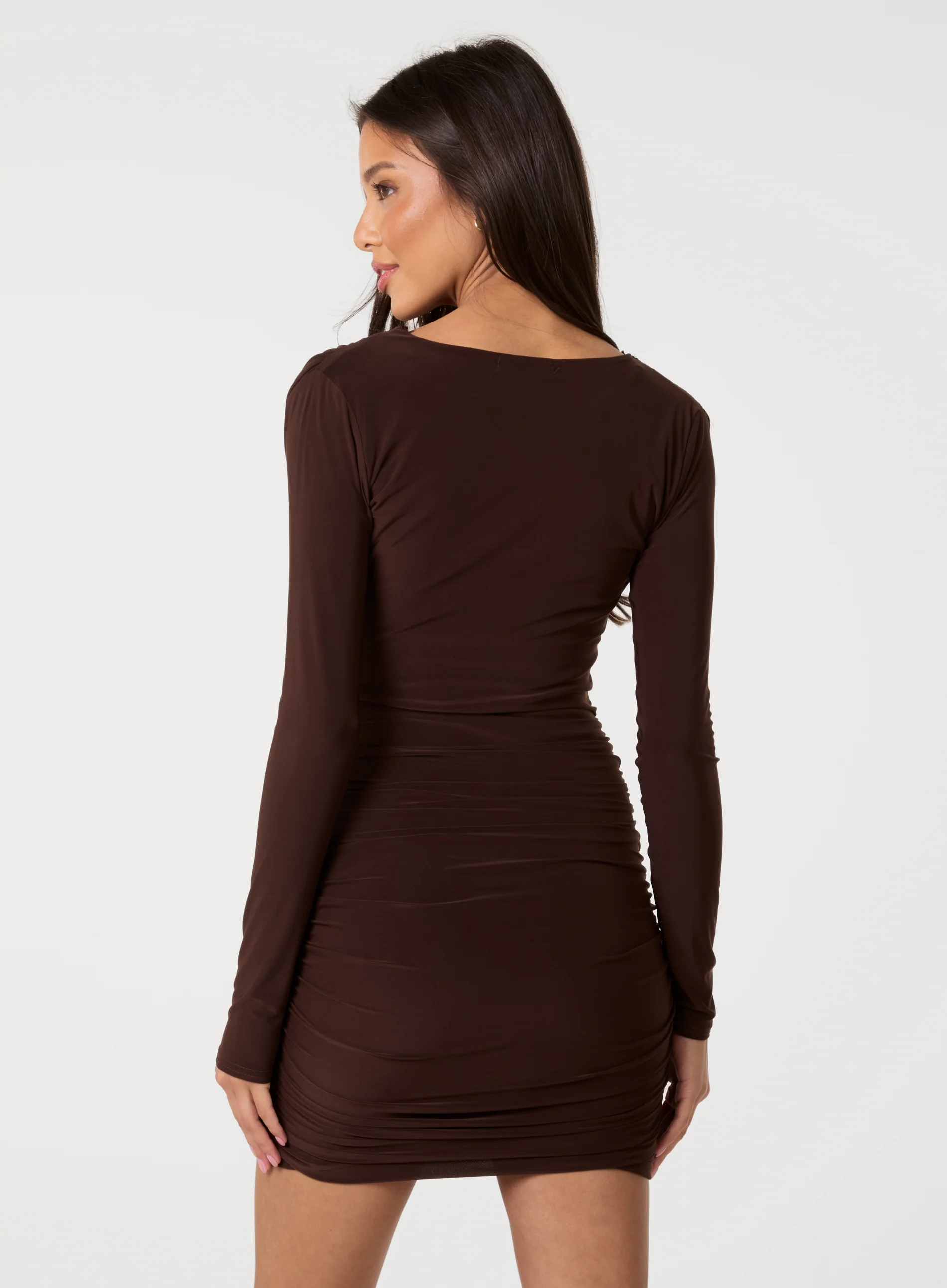 V Neck Slinky Long Sleeve Dress - Image 4