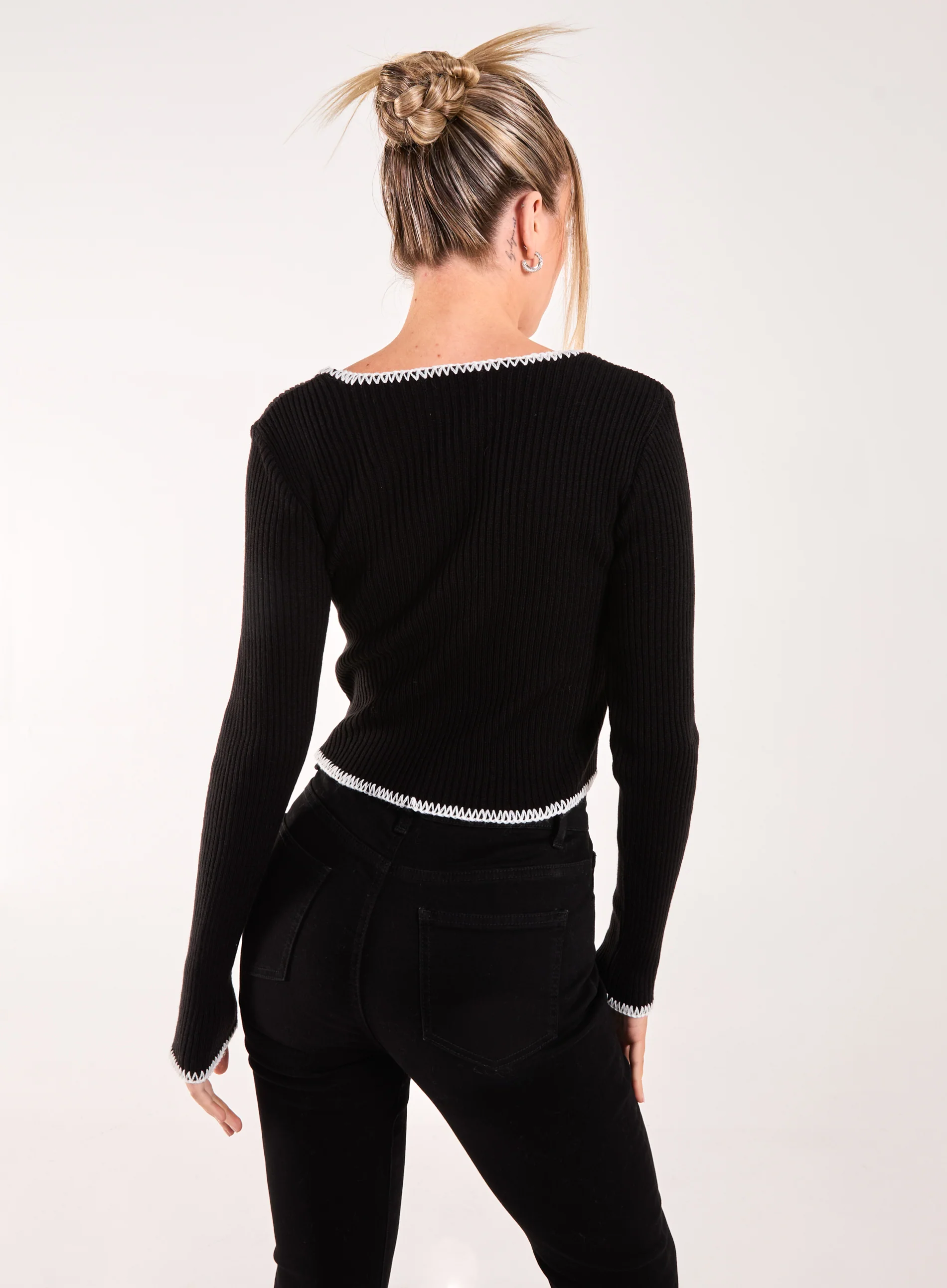 Contrast Stitch Long Sleeve Knit Top - Image 4
