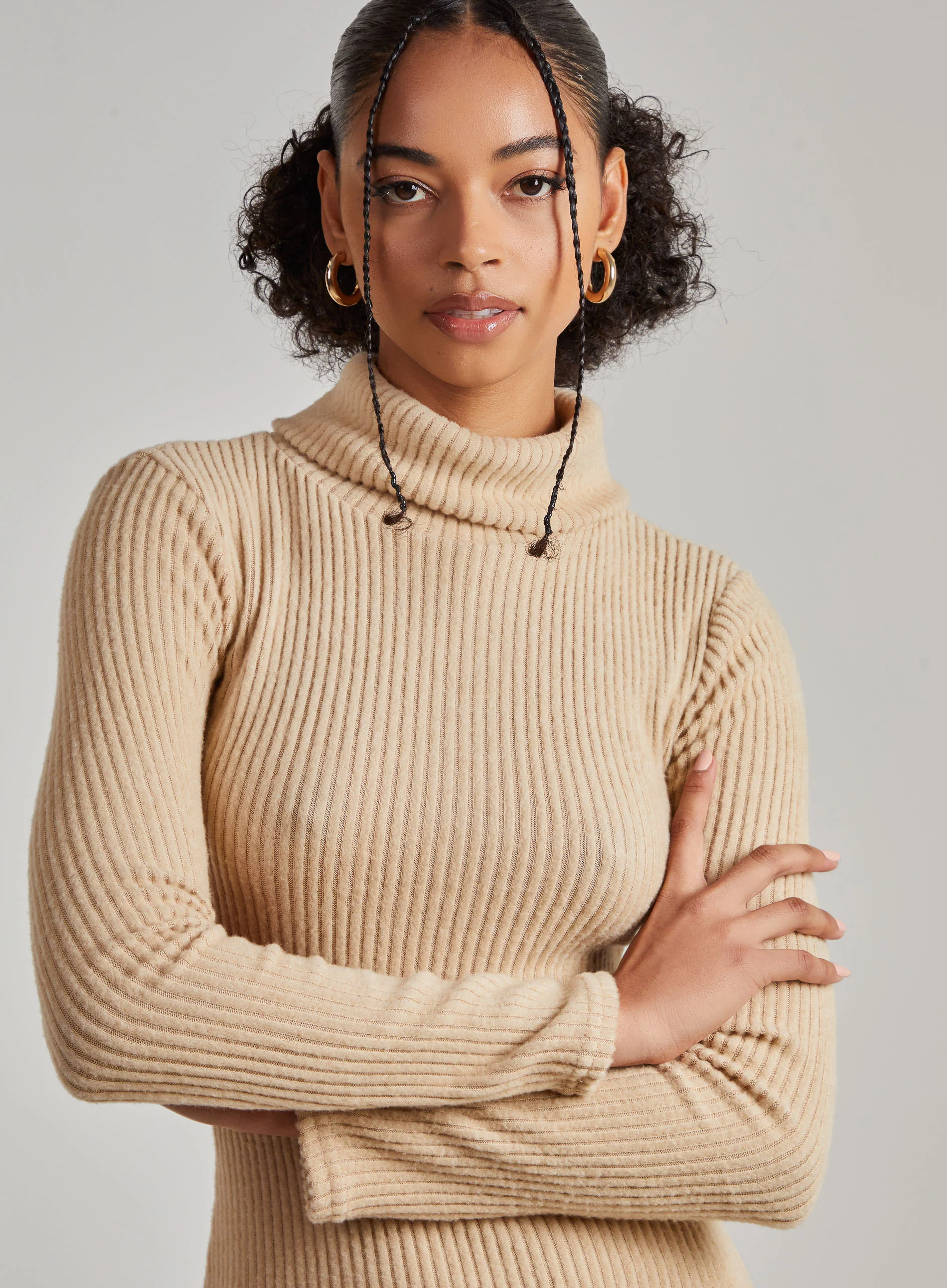 Chunky Brushed Rib Roll Neck Dress - Image 3