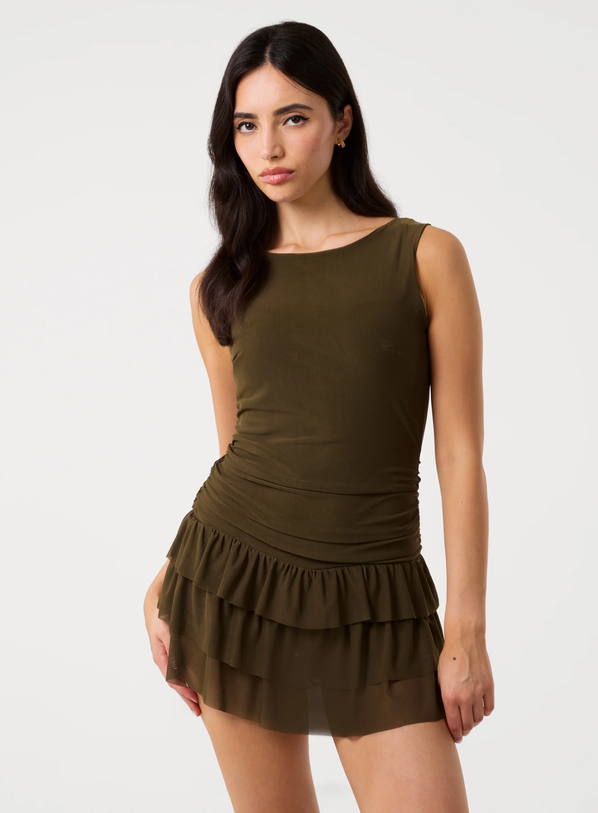 Crew Neck Tiered Mini Dress With Shorts - Image 2