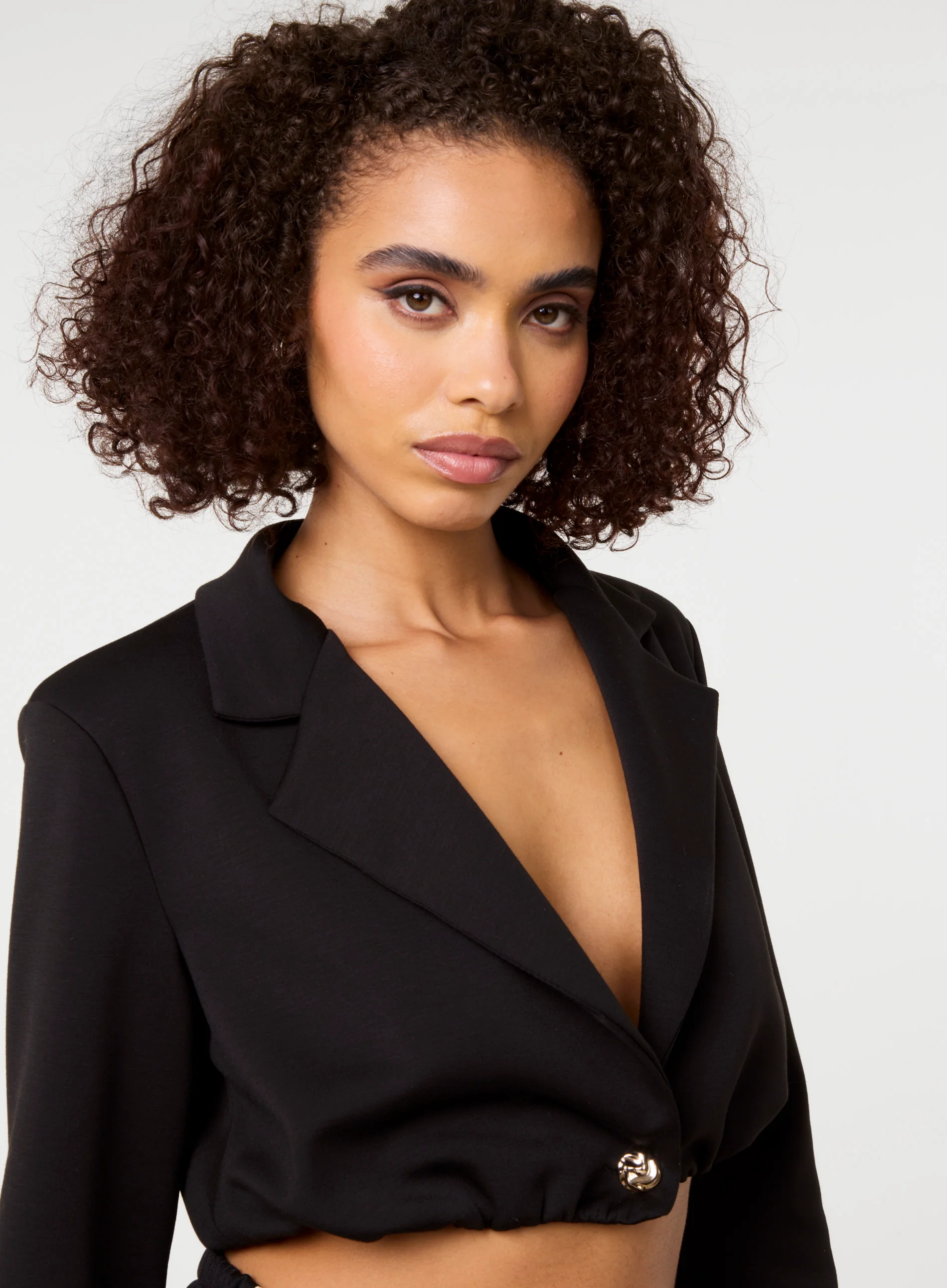 Crop One Button Puffball Blazer Jacket - Image 3