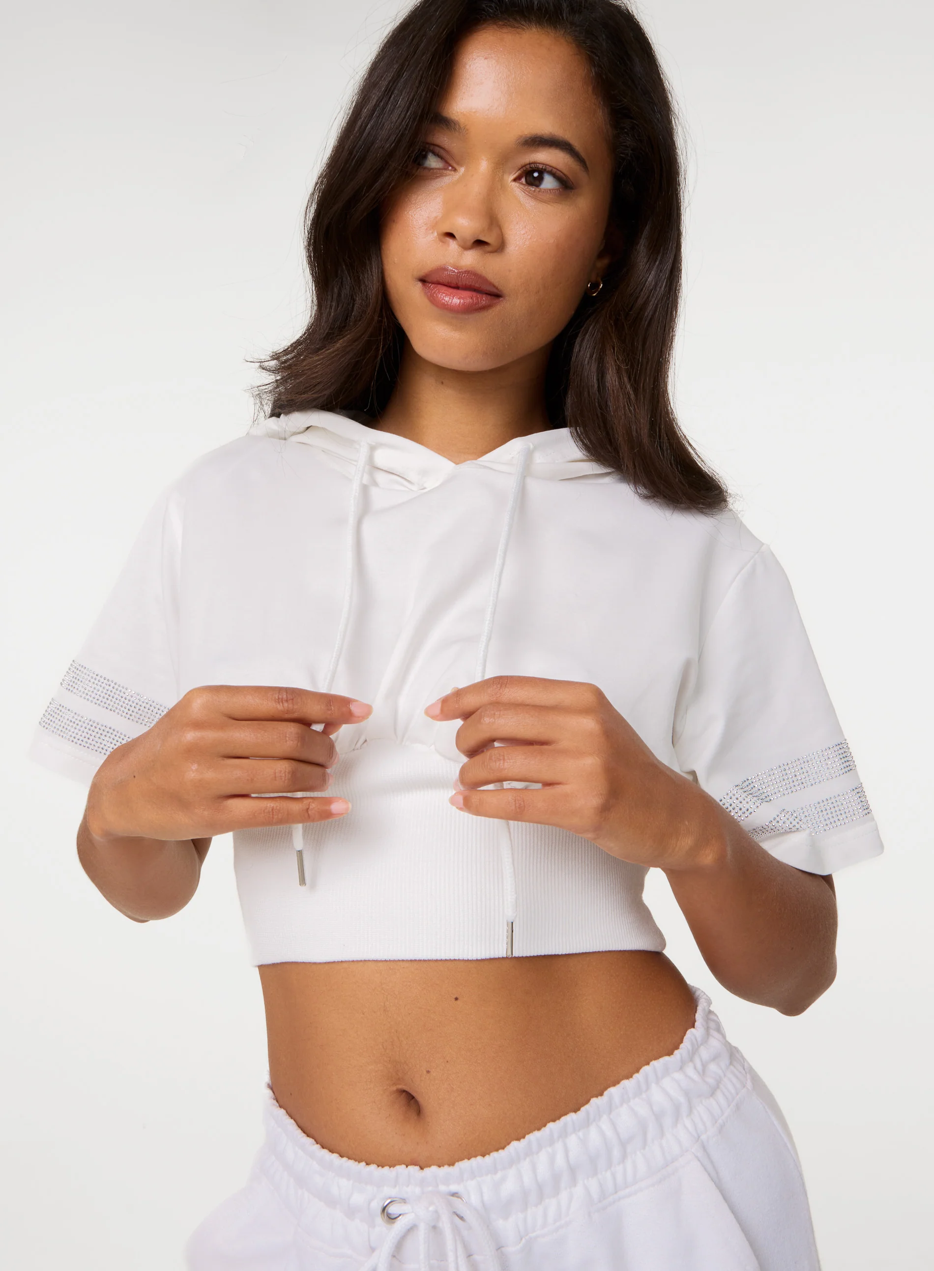Cropped Diamante Detail Hoodie