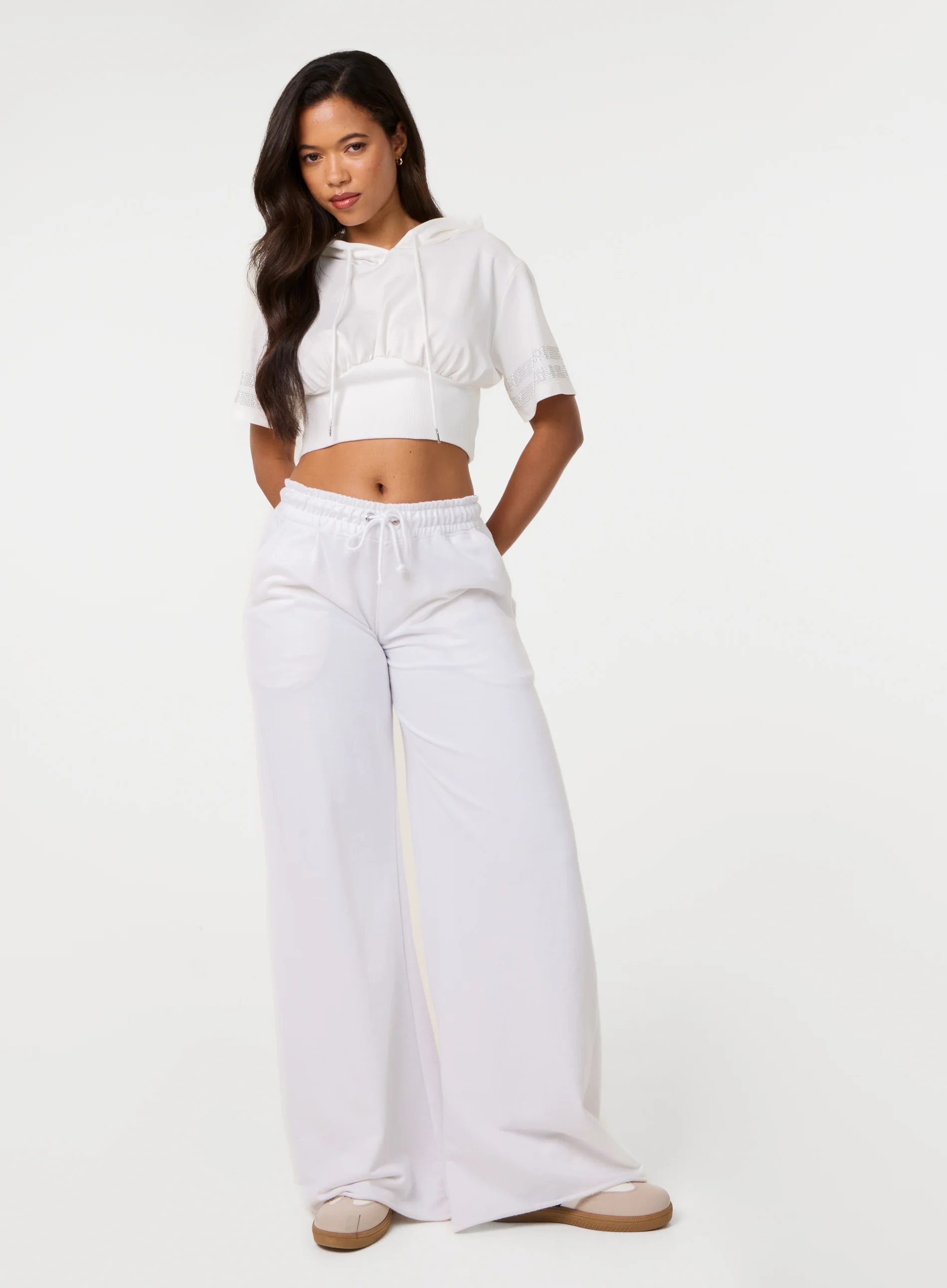Cropped Diamante Detail Hoodie - Image 2