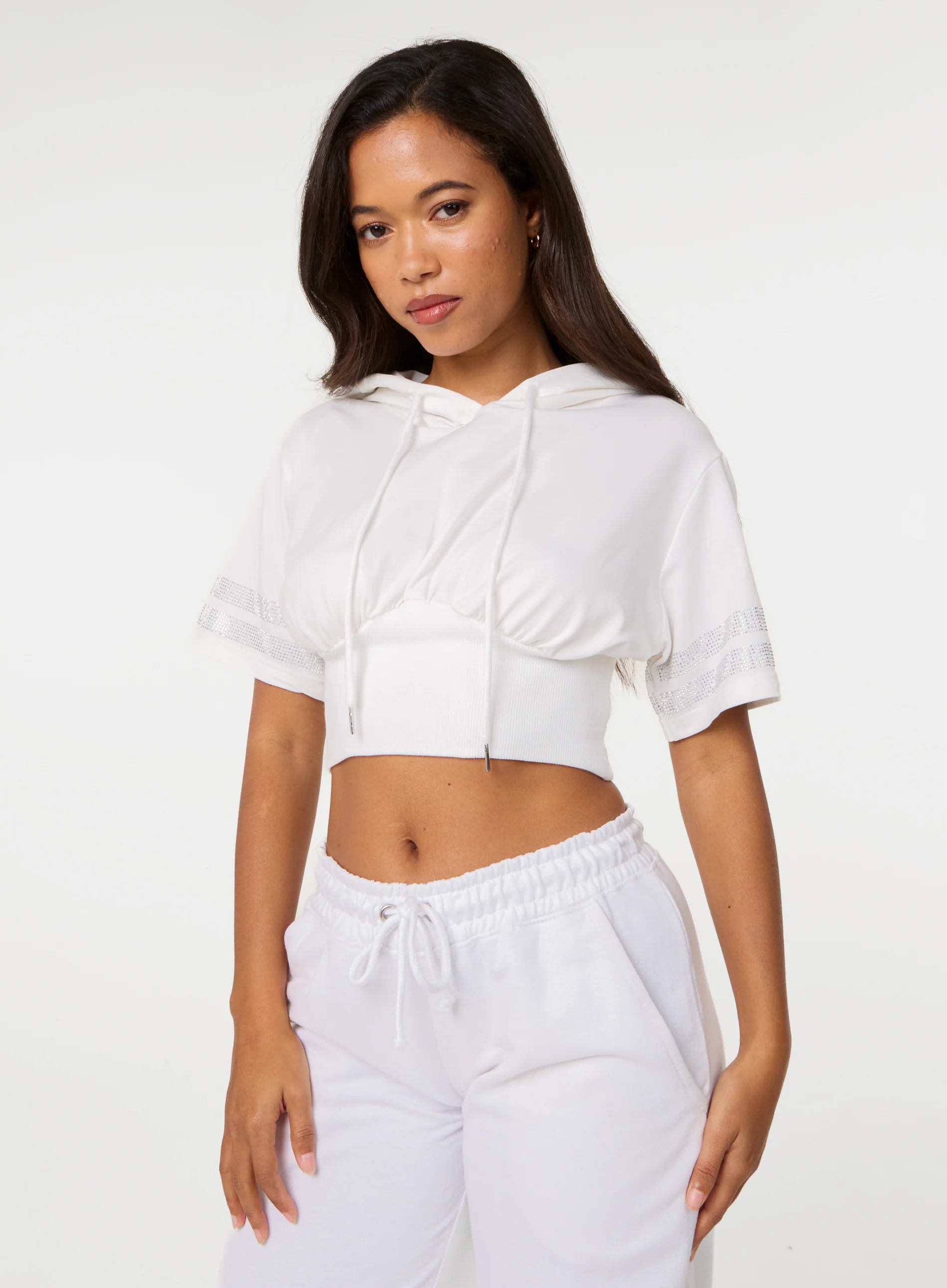 Cropped Diamante Detail Hoodie - Image 3
