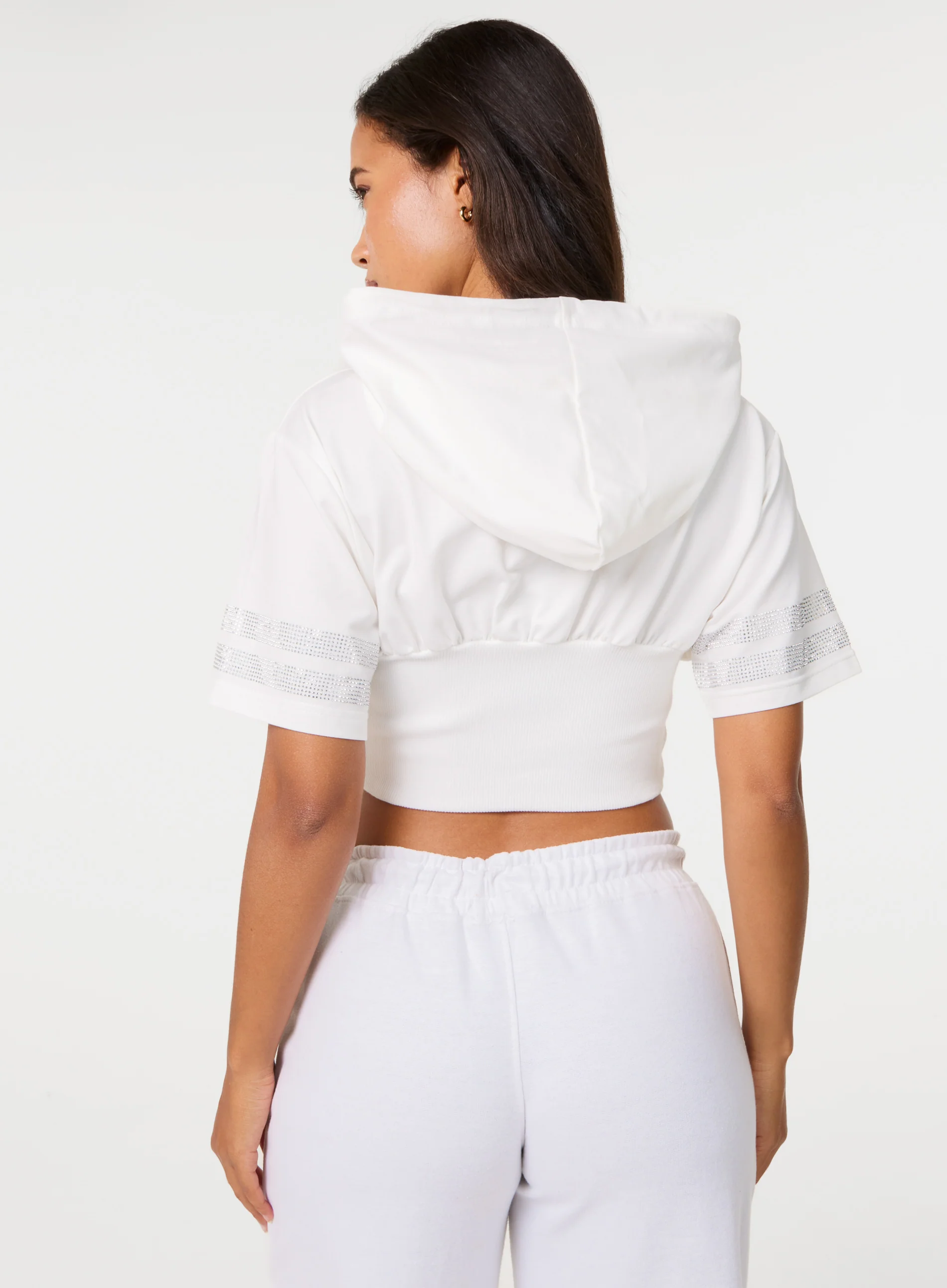 Cropped Diamante Detail Hoodie - Image 4