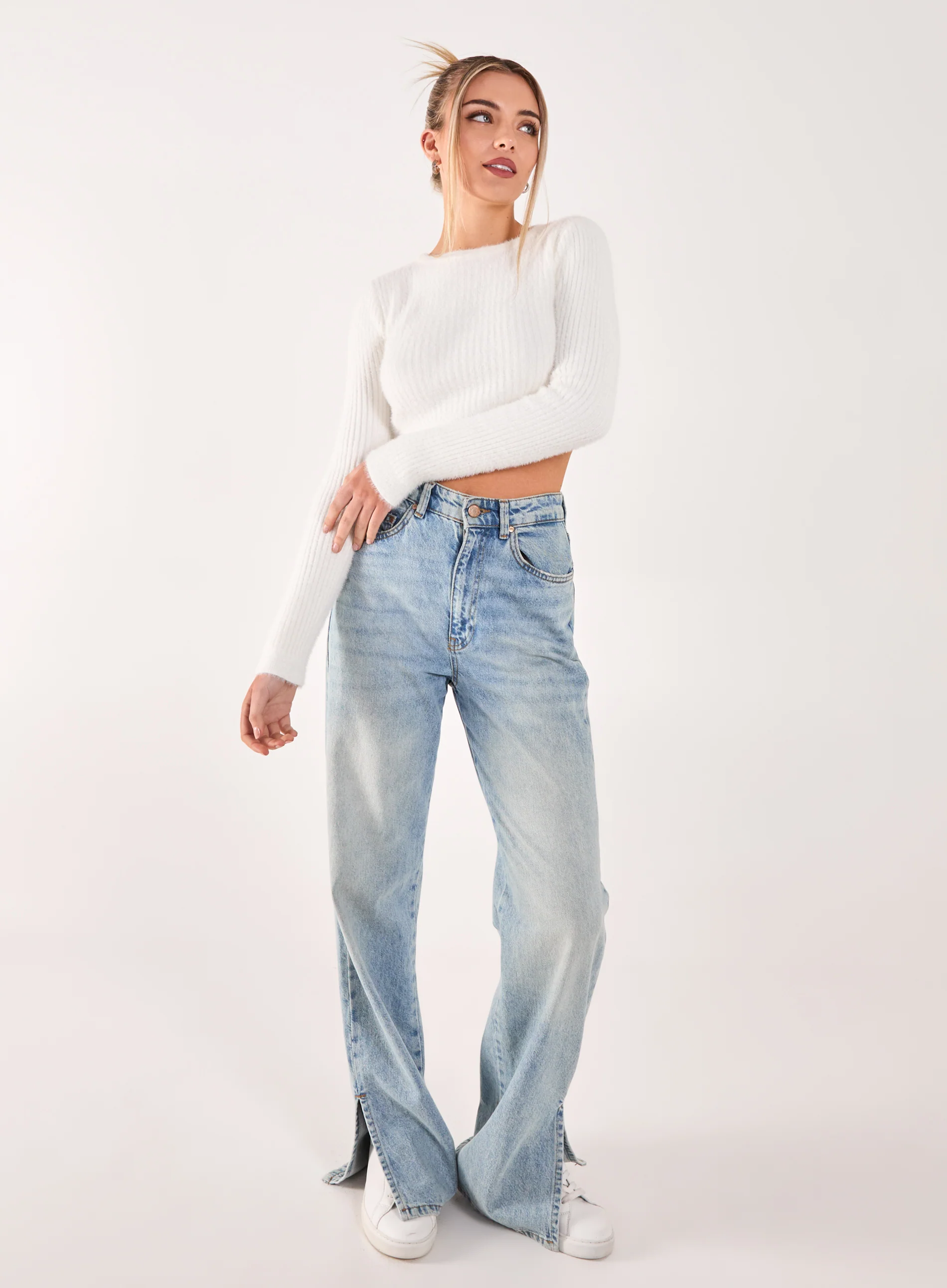 Cropped Knit Rib Top - Image 2