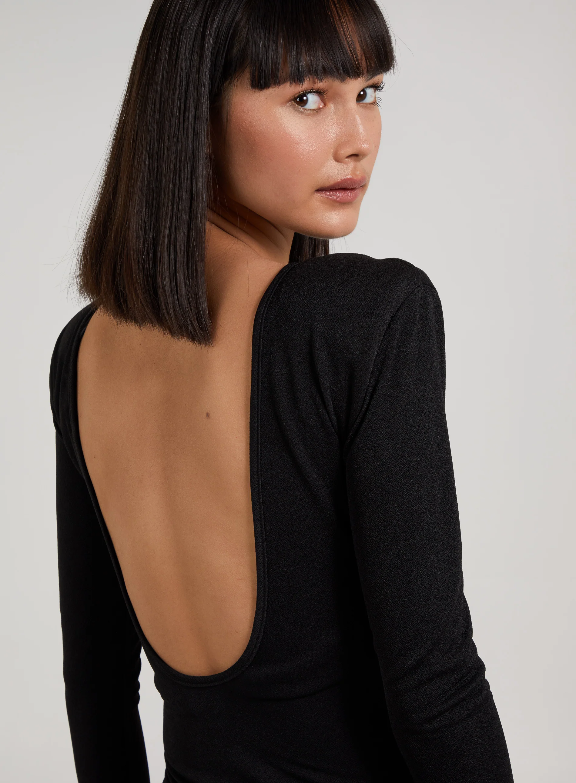 Scoop Neck Long Sleeve Shoulder Pad Dress - Image 3