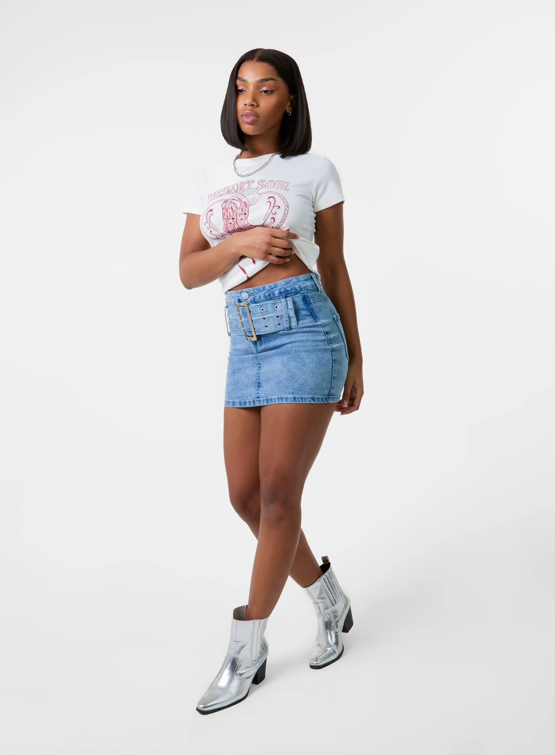 Denim Belted Mini Skirt - Image 2