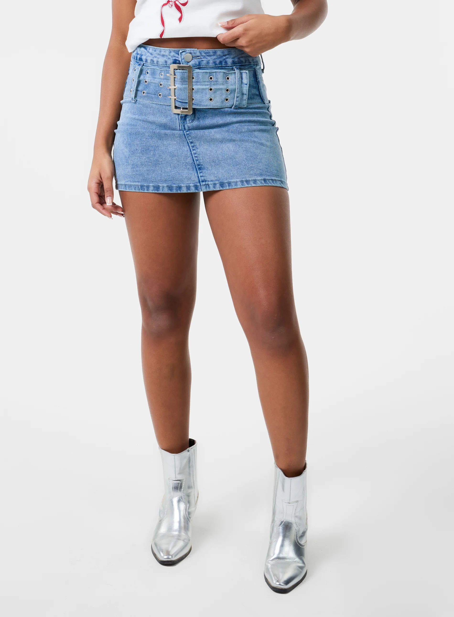 Denim Belted Mini Skirt - Image 4