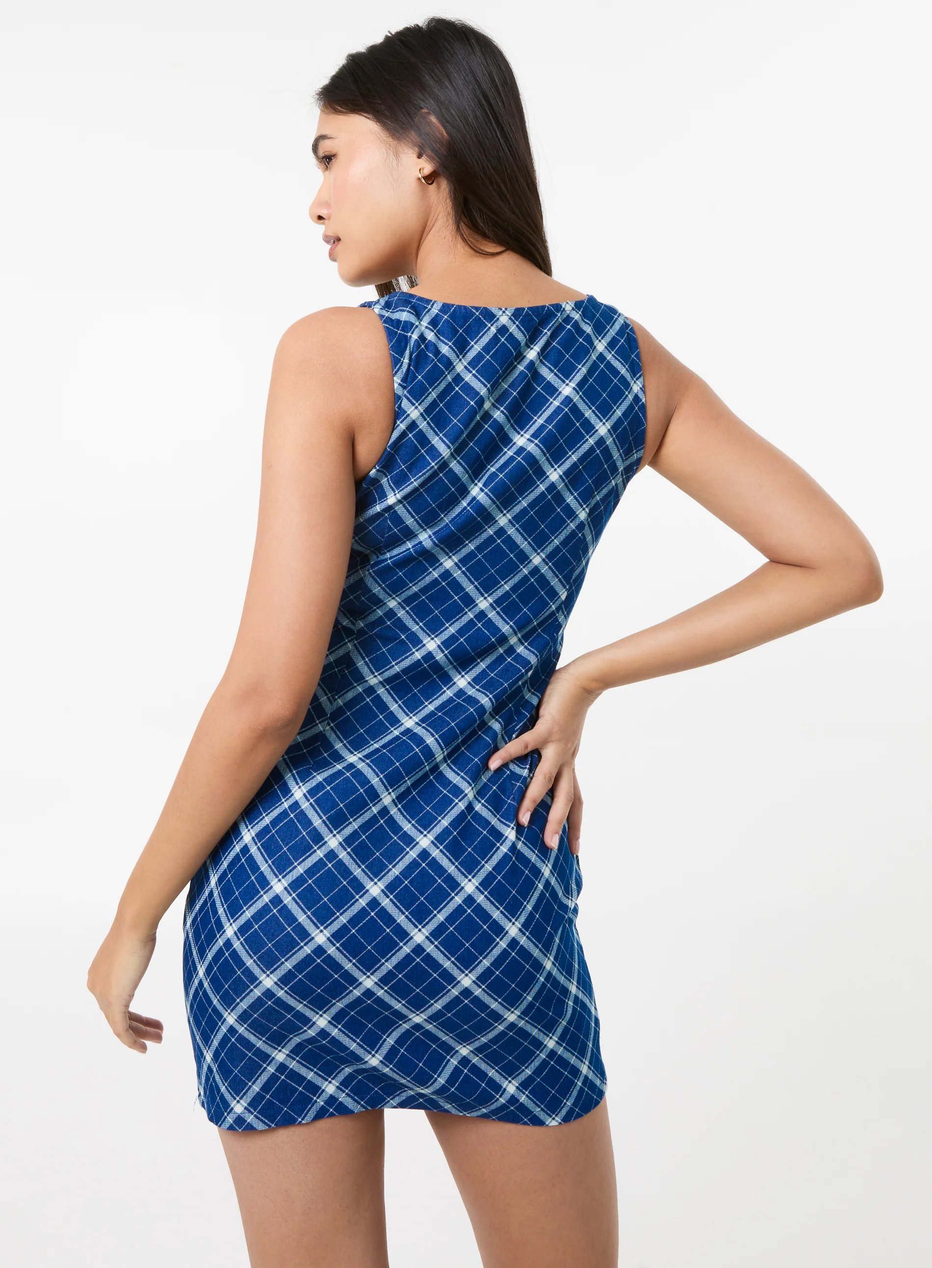 Denim Check Print Mini Dress - Image 4