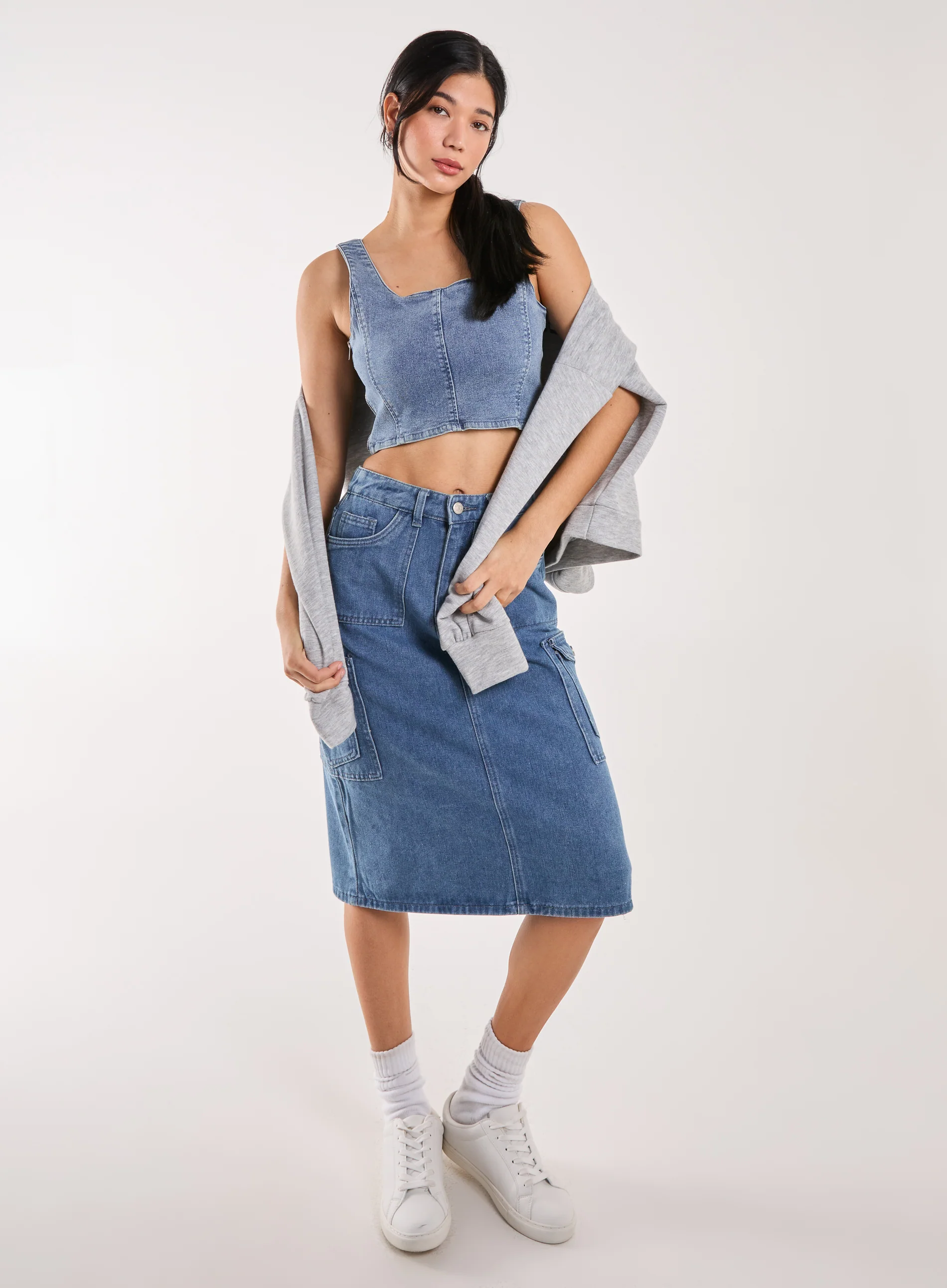 Denim Cropped Corset Top - Image 2