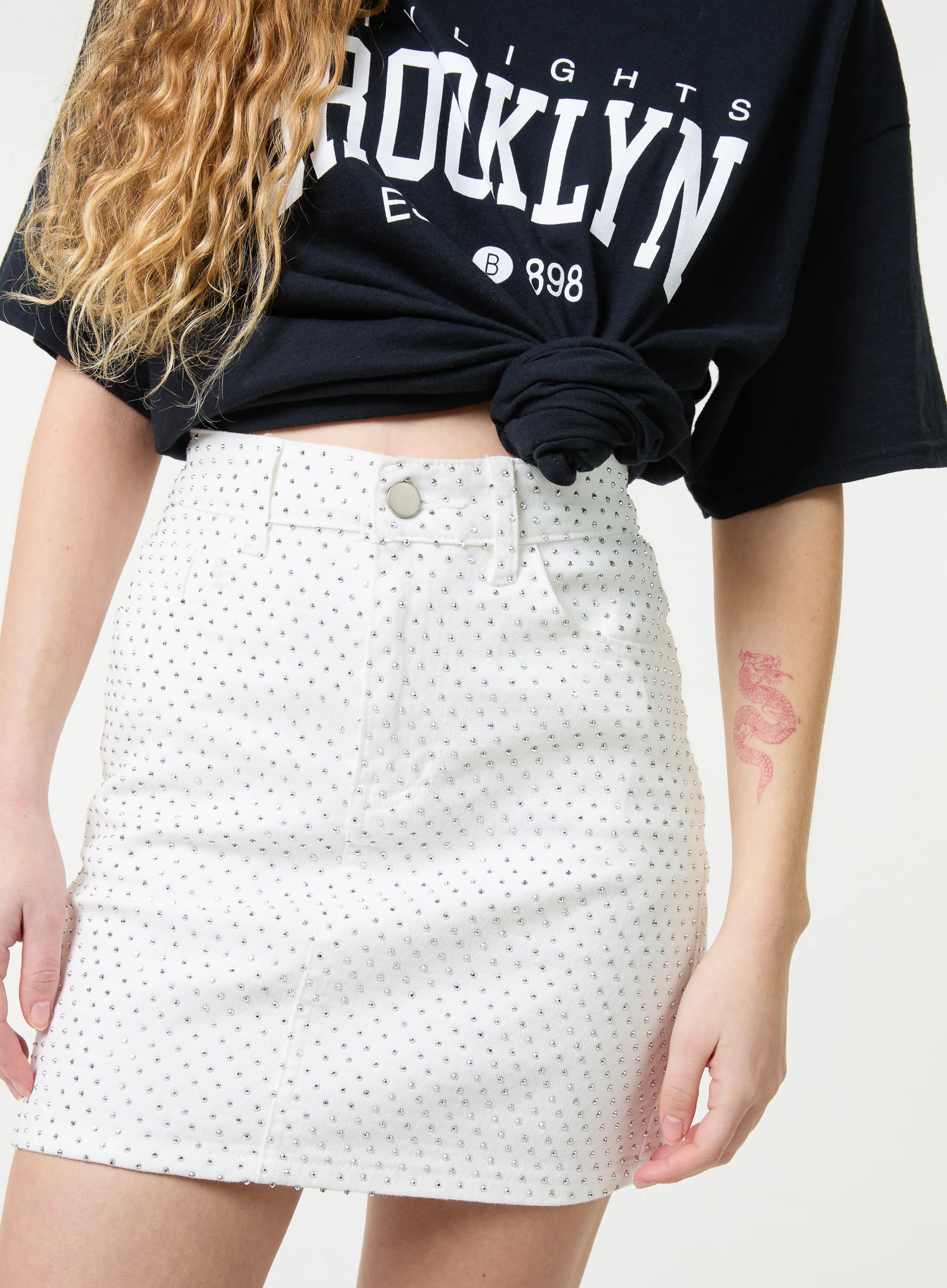 Denim Diamante Mini Skirt - Image 2