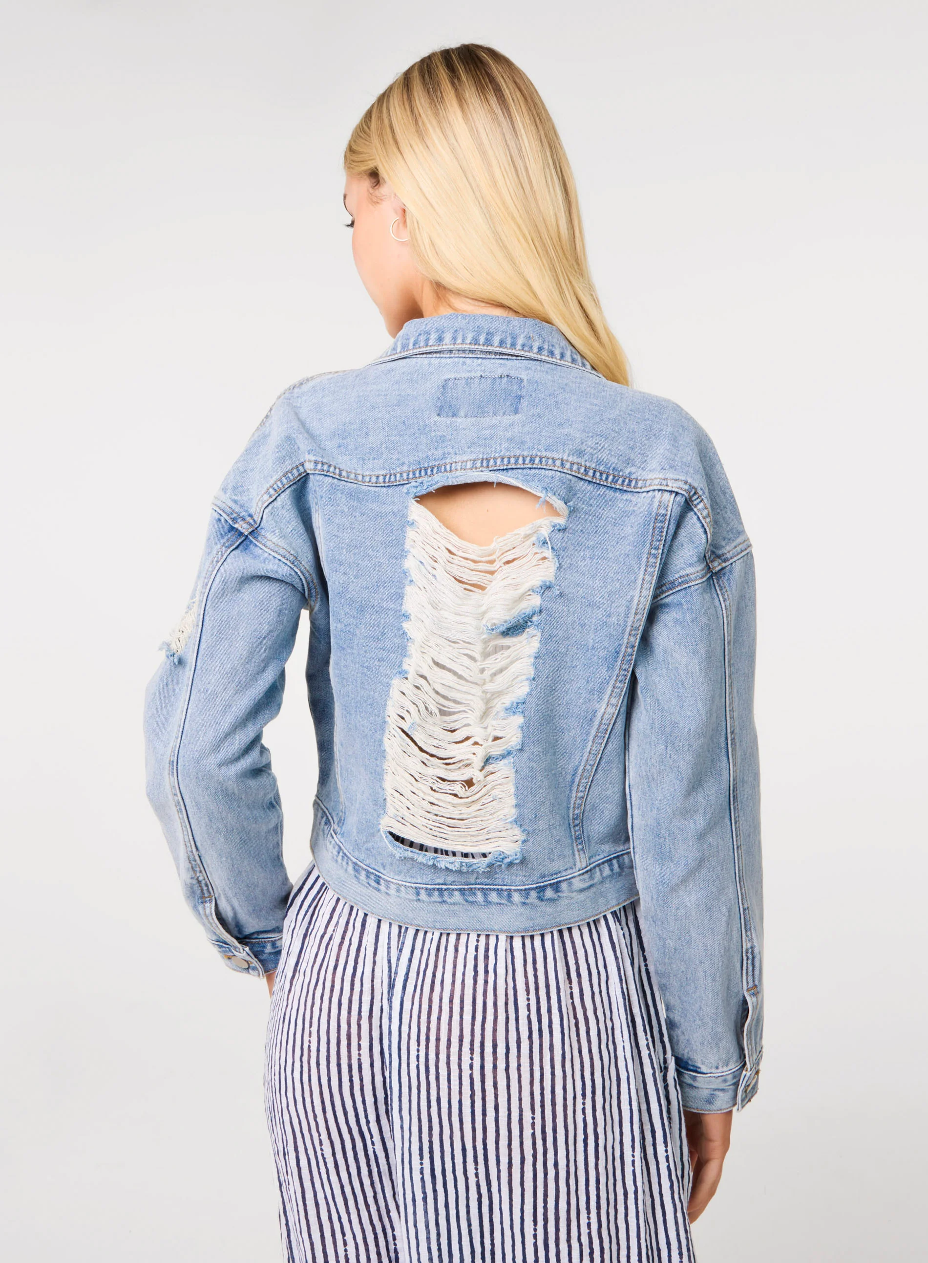 Distressed Cropped Denim Jacket - Image 6