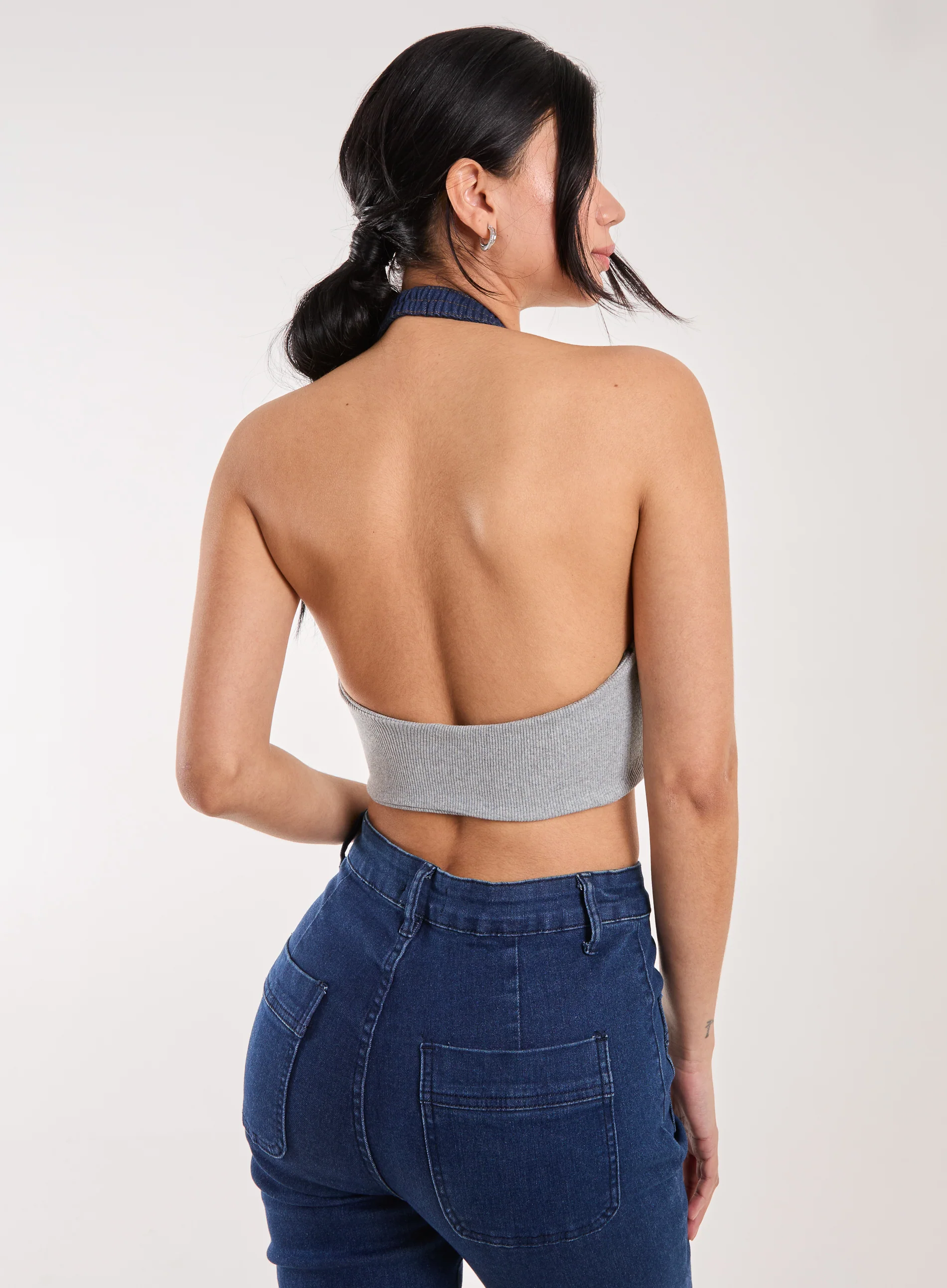 Denim Halterneck Crop Top - Image 3