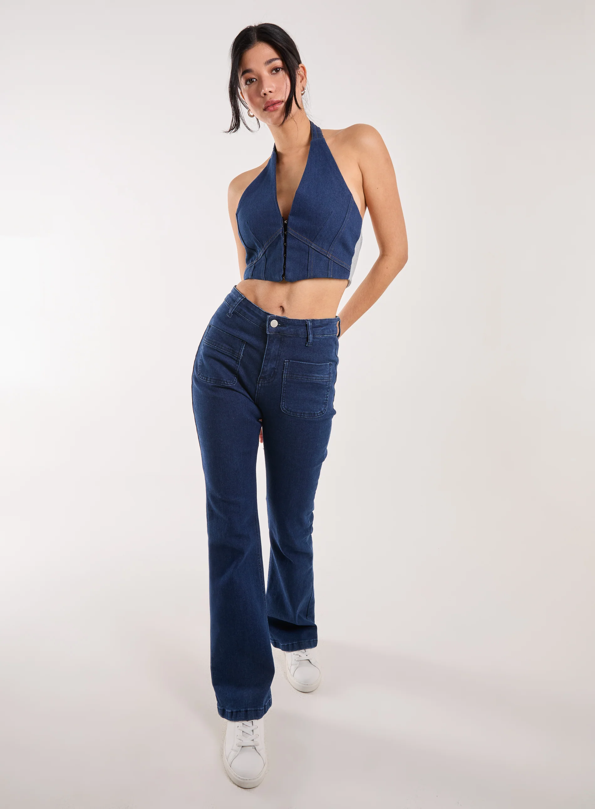 Denim Halterneck Crop Top - Image 4