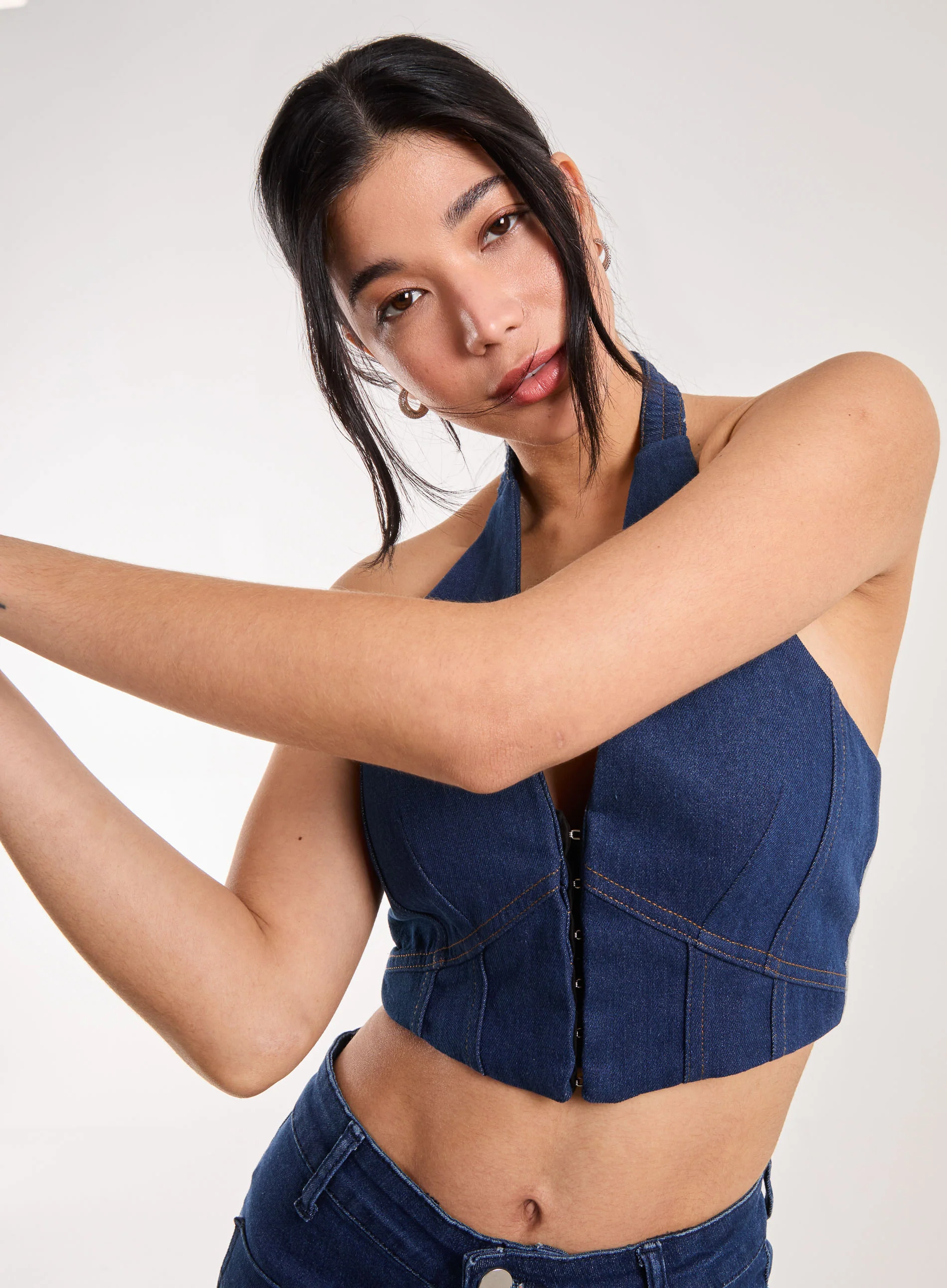 Denim Halterneck Crop Top - Image 6