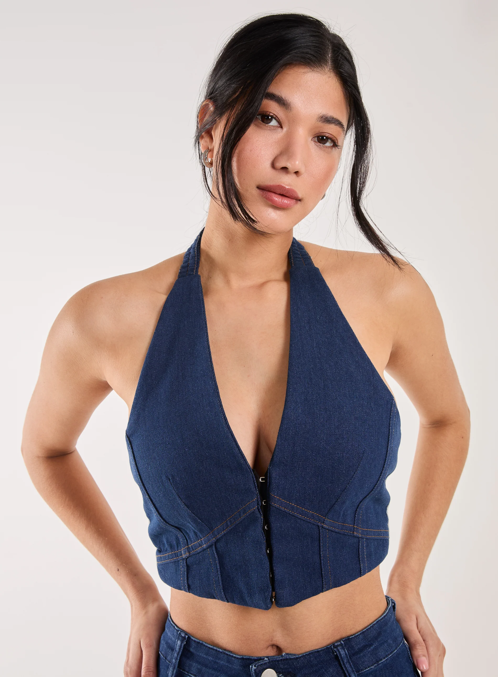Denim Halterneck Crop Top - Image 7