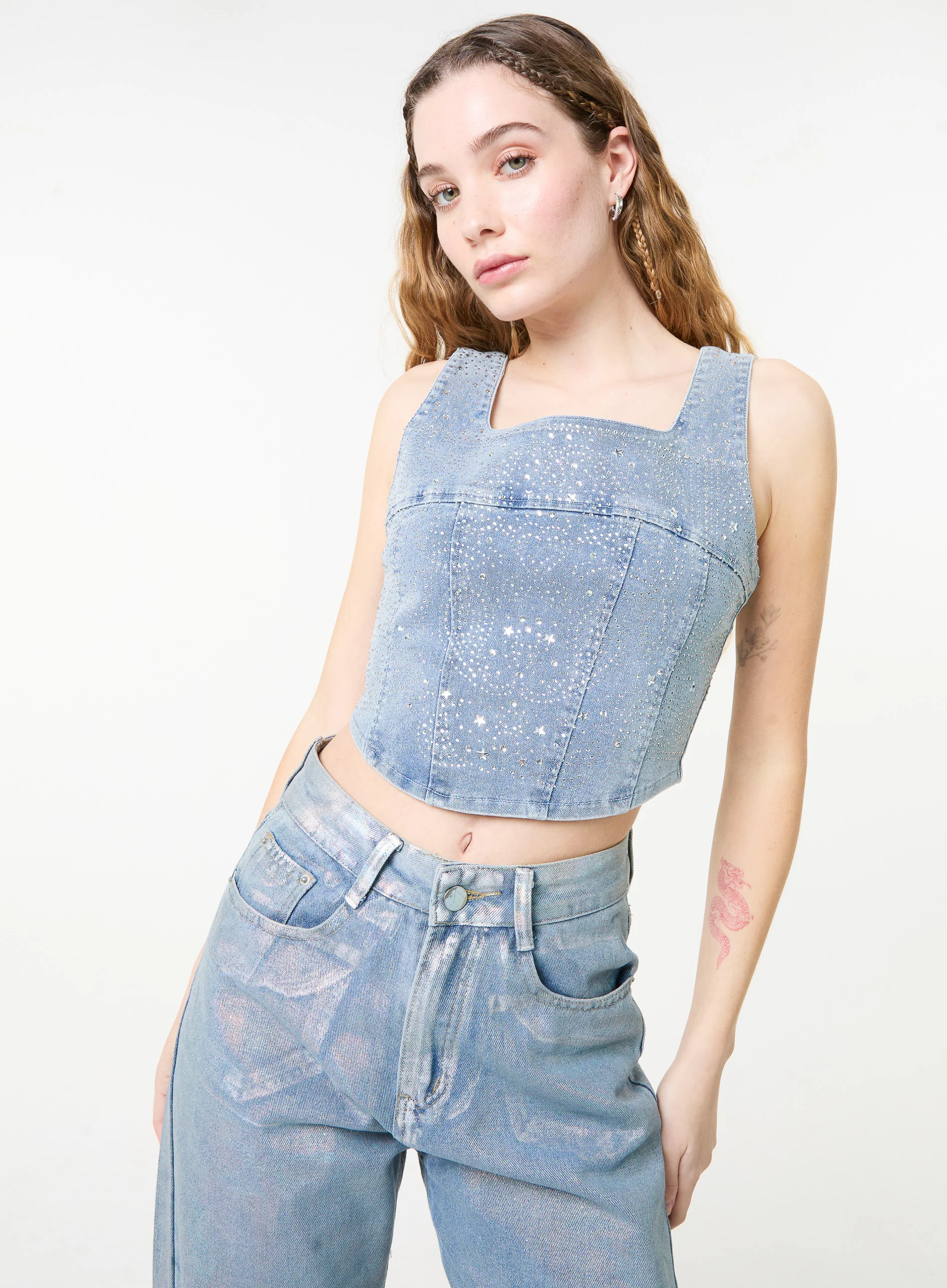 Diamante Denim Corset Top - Image 2