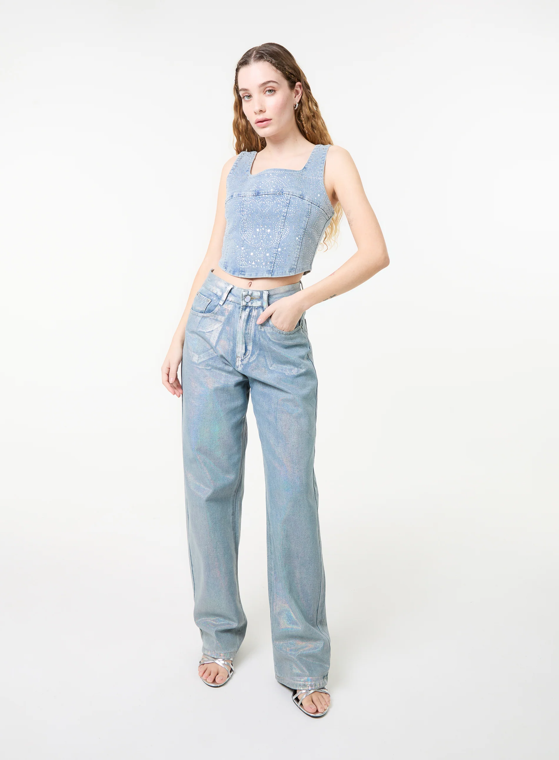 Diamante Denim Corset Top - Image 3