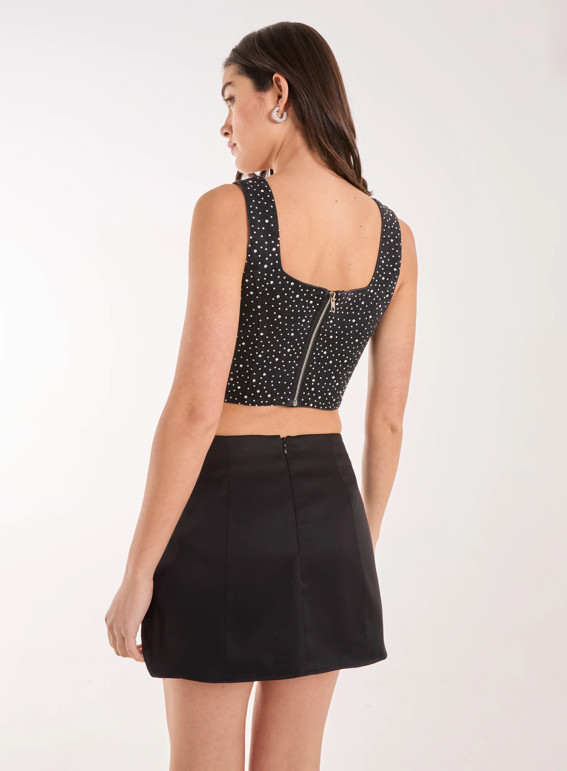 Diamante Denim Crop Top - Image 4