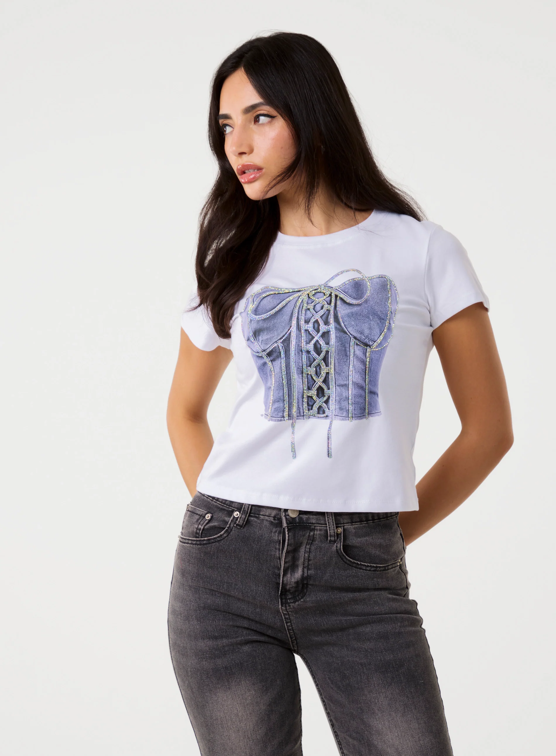 Diamante Lace Up Corset T-shirt