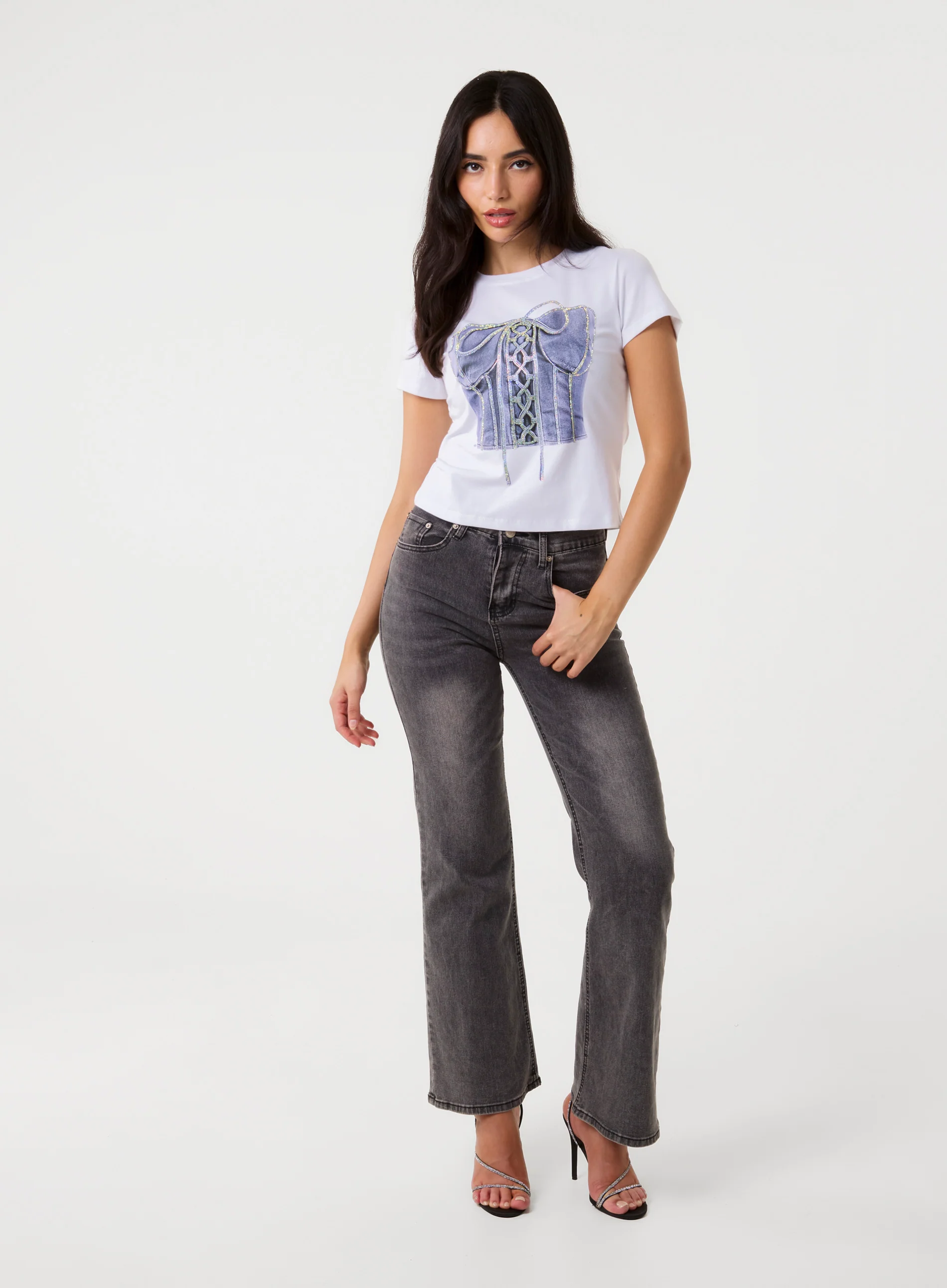 Diamante Lace Up Corset T-shirt - Image 2