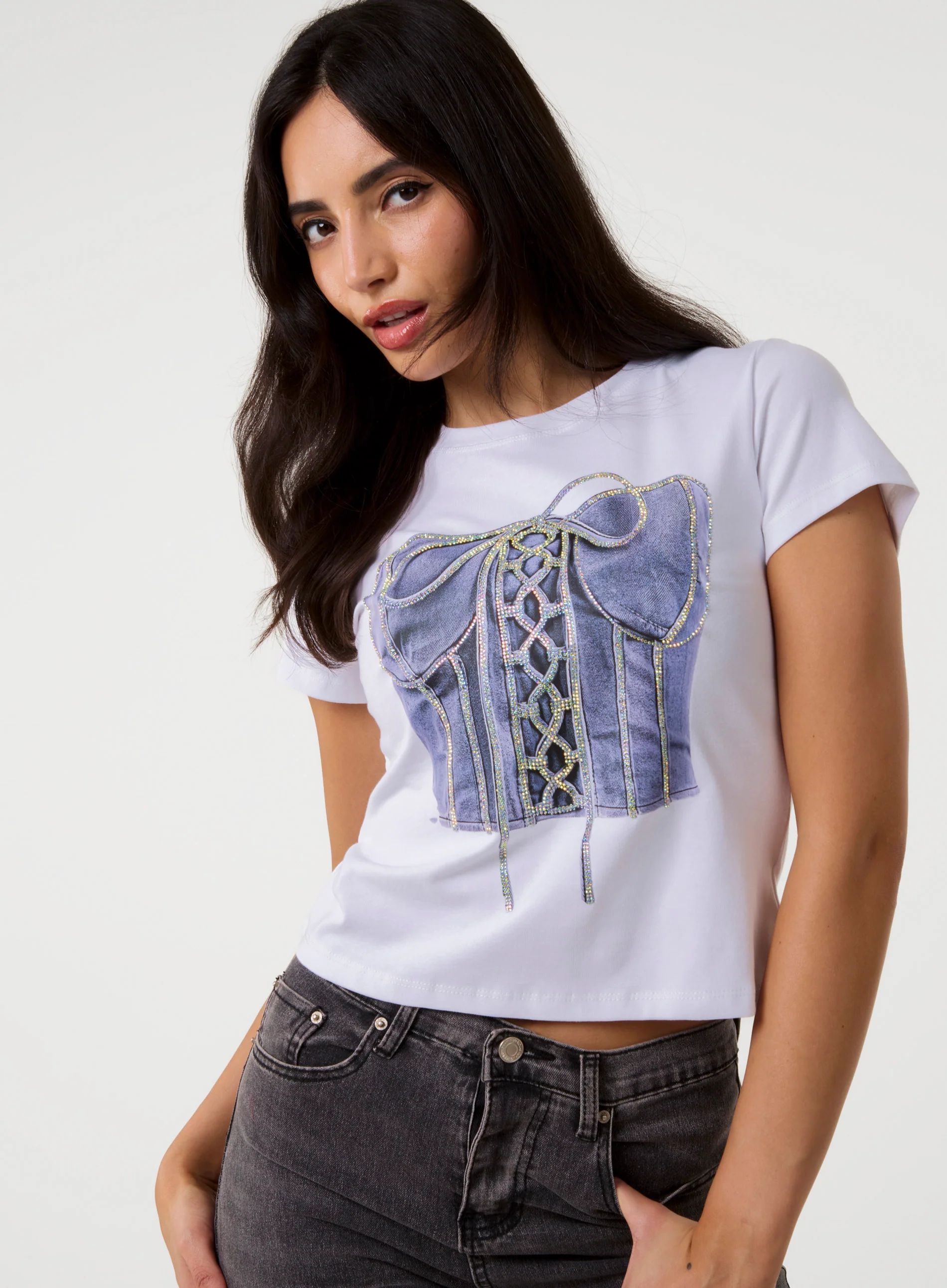 Diamante Lace Up Corset T-shirt - Image 3